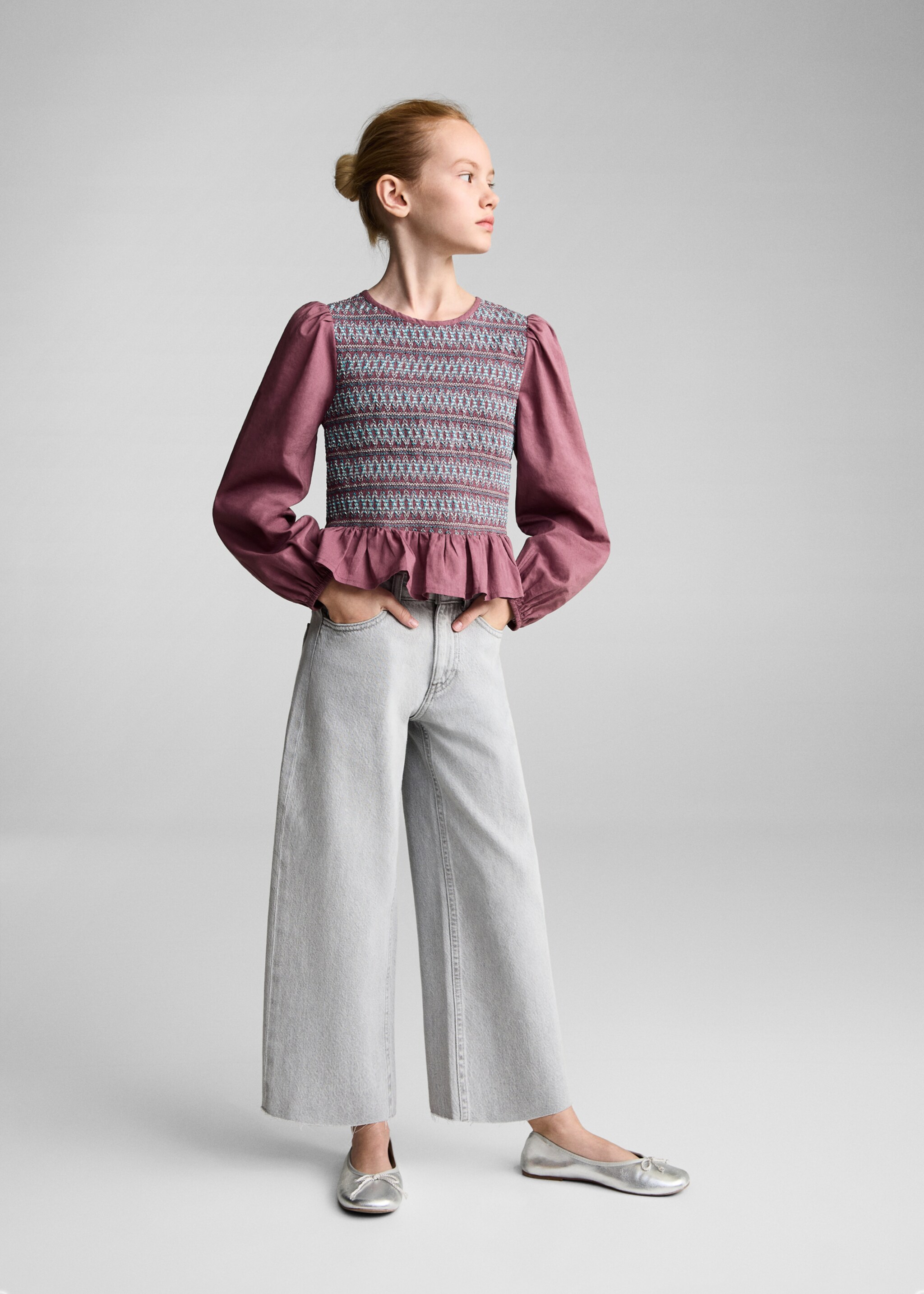 Blusa nido de abeja - Plano general, Granate. Ref: 87070622-00.