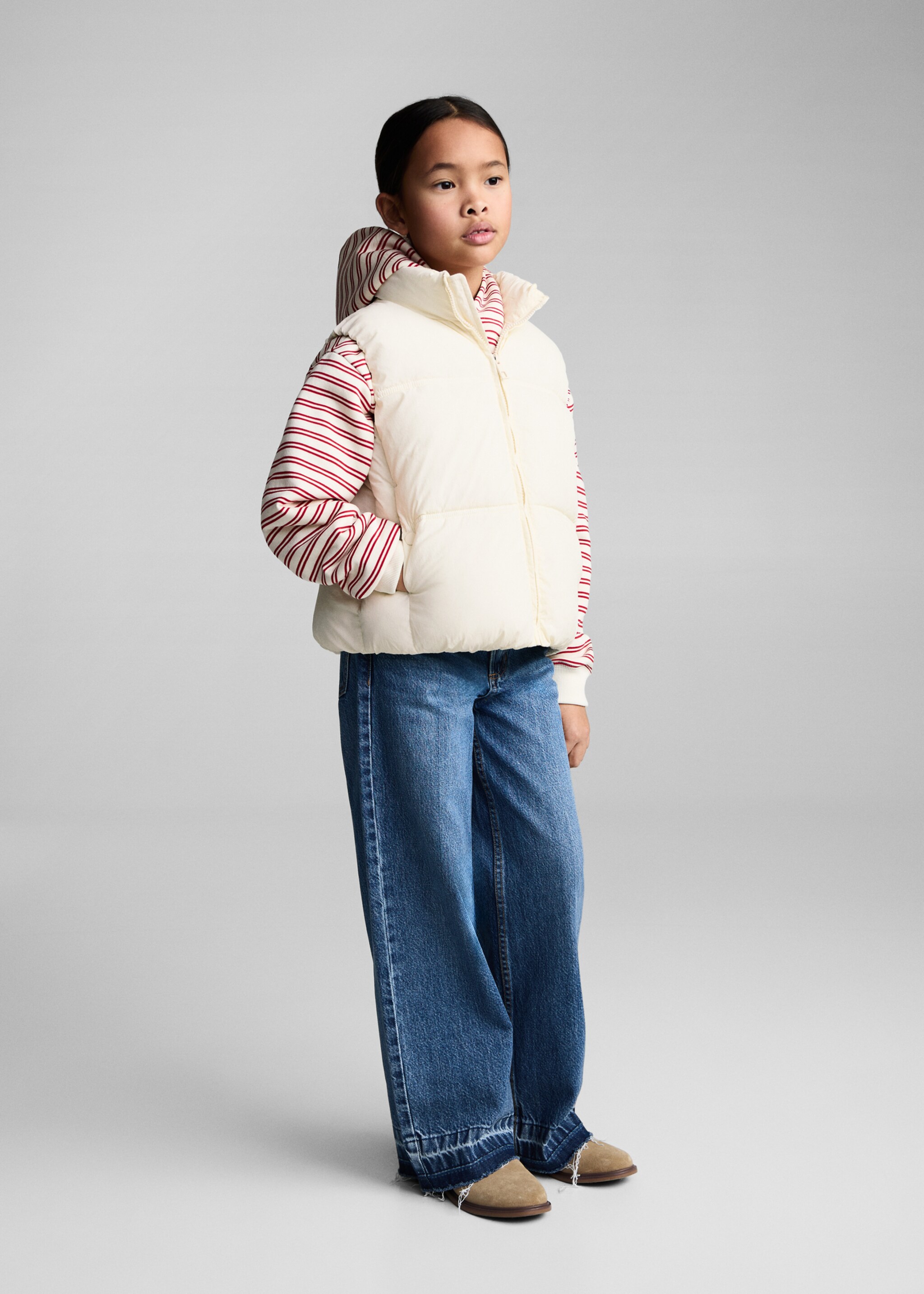 Quilted zipper gilet - General plane, Ecru. Ref: 87072535-00.