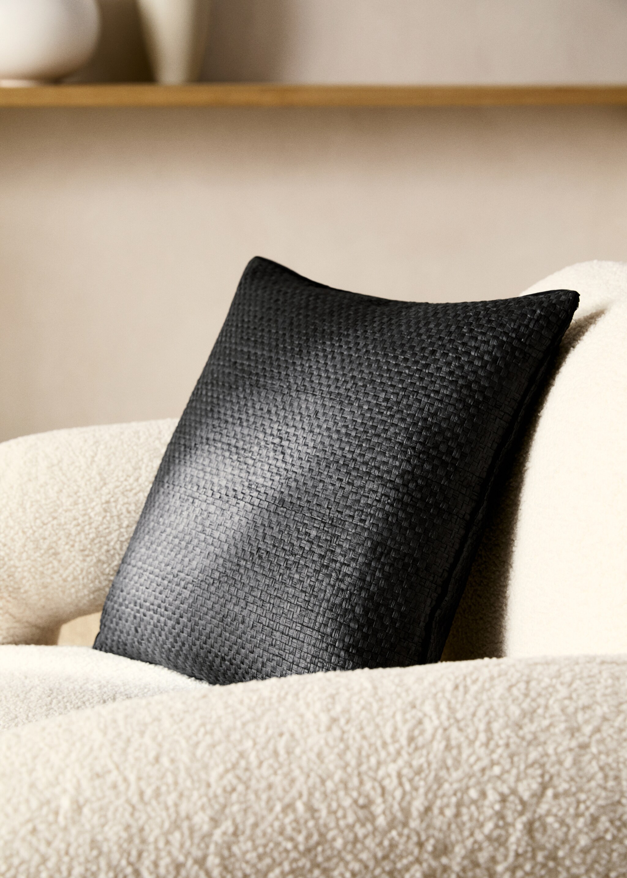 Funda coixí paper trenat piping 45x45 cm - Pla general, Negre. Ref: 87072921-00.