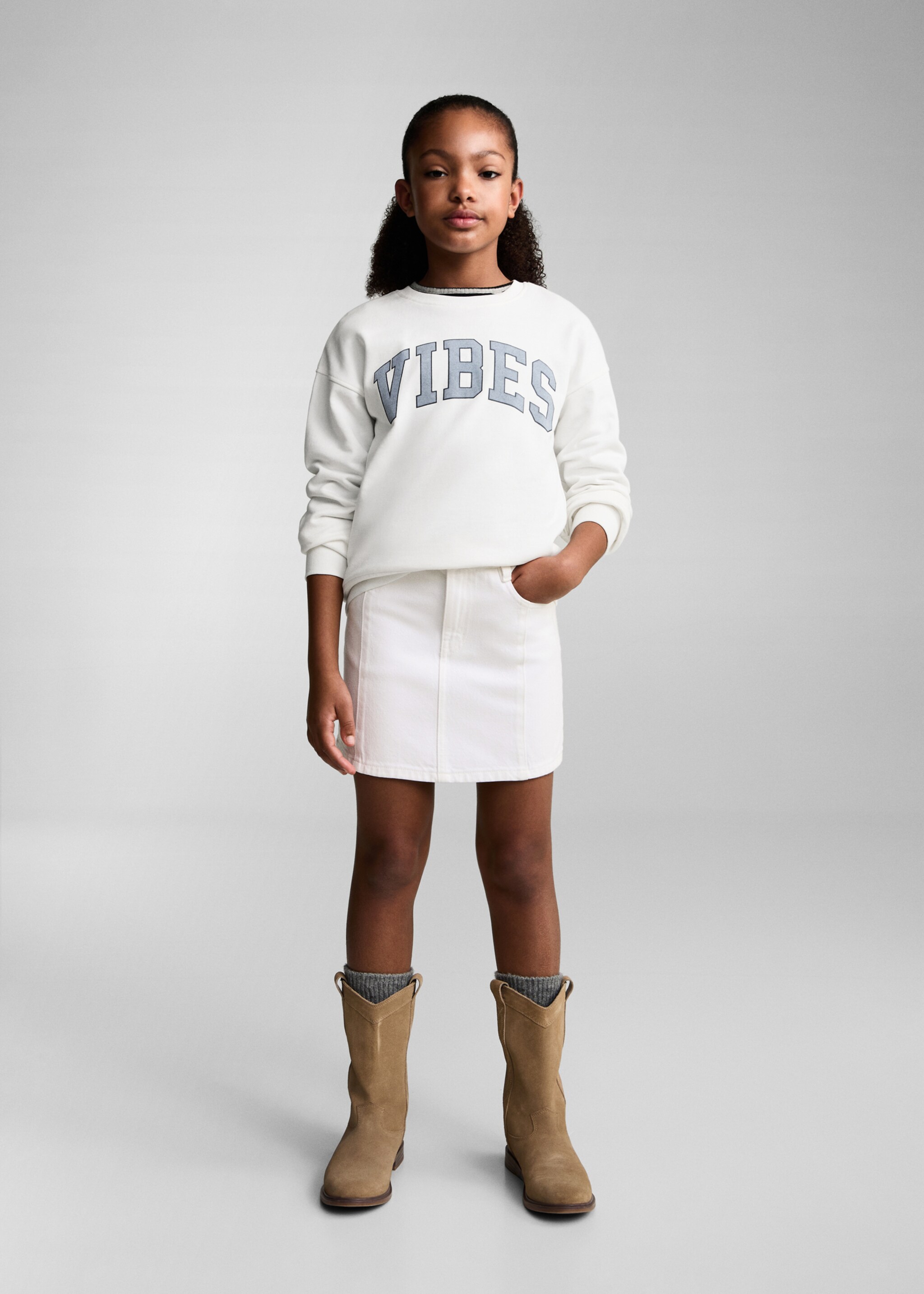 Denim mini-skirt - General plane, White. Ref: 87073269-00.