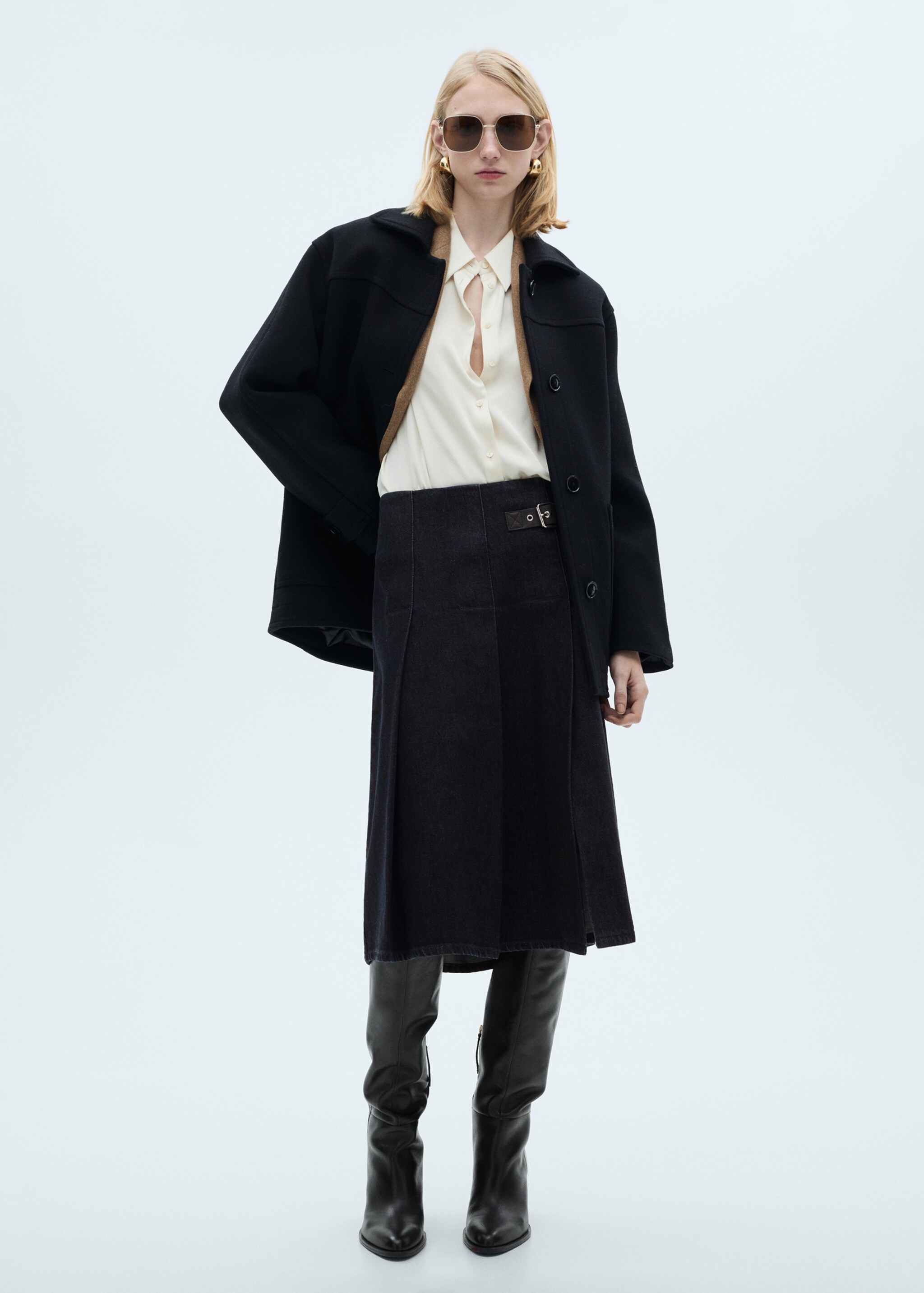 Rinse-wash midi-skirt with buckle - General plane, Open Blue. Ref: 87073277-00.