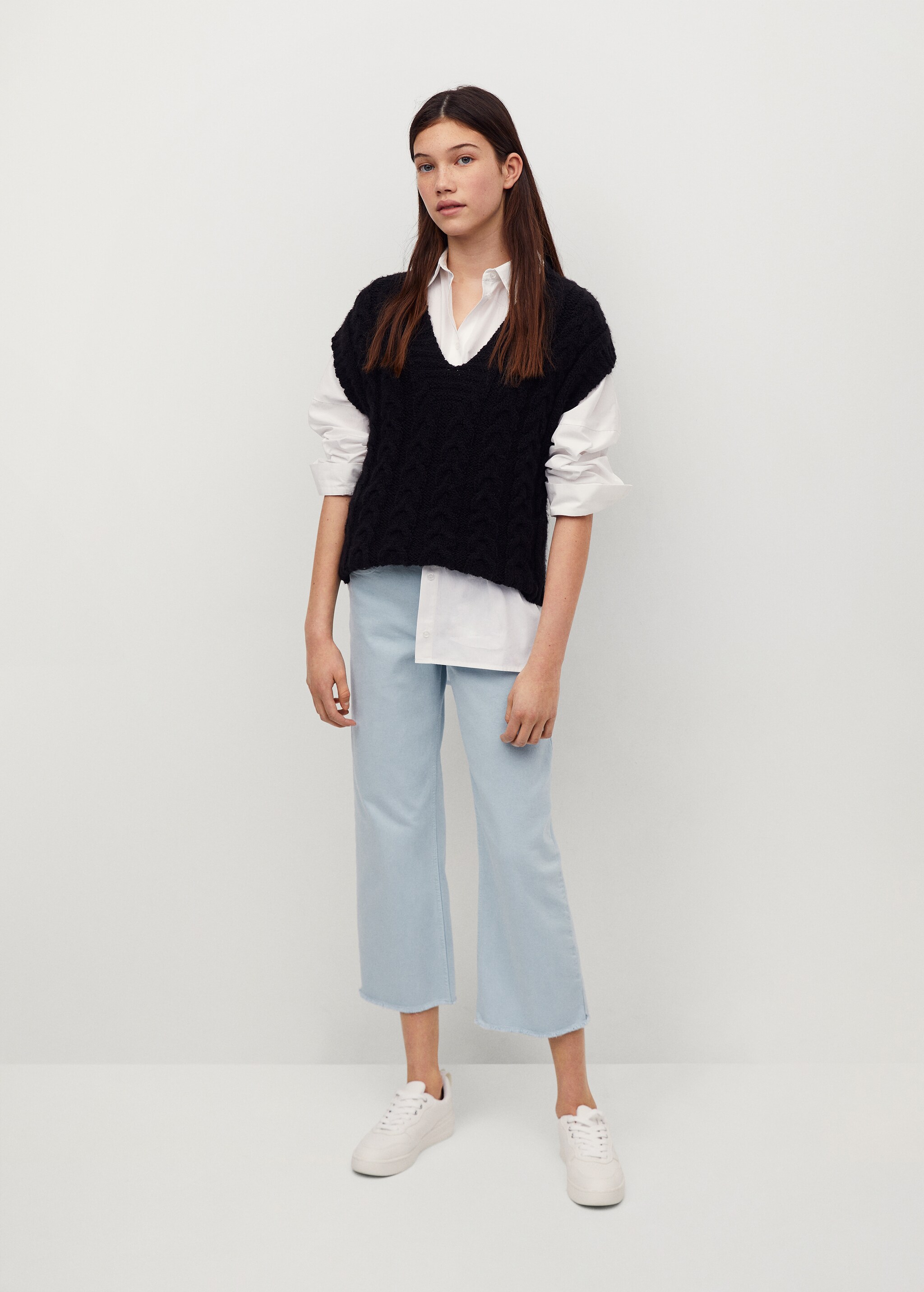 Culotte-Jeans in Cropped-Länge mit ausgefranstem Saum - Allgemeine Ansicht