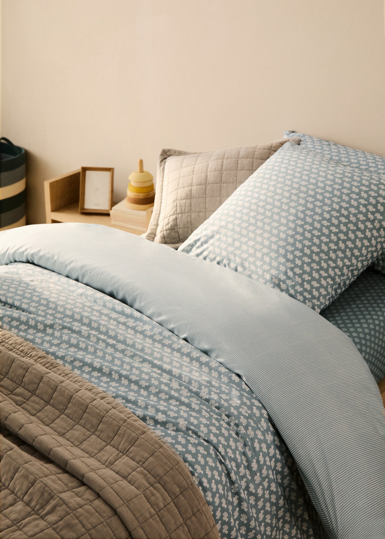 Reversibel dekbedovertrek van perkalkatoen voor kinderbed 90 cm - Overzichtstekening