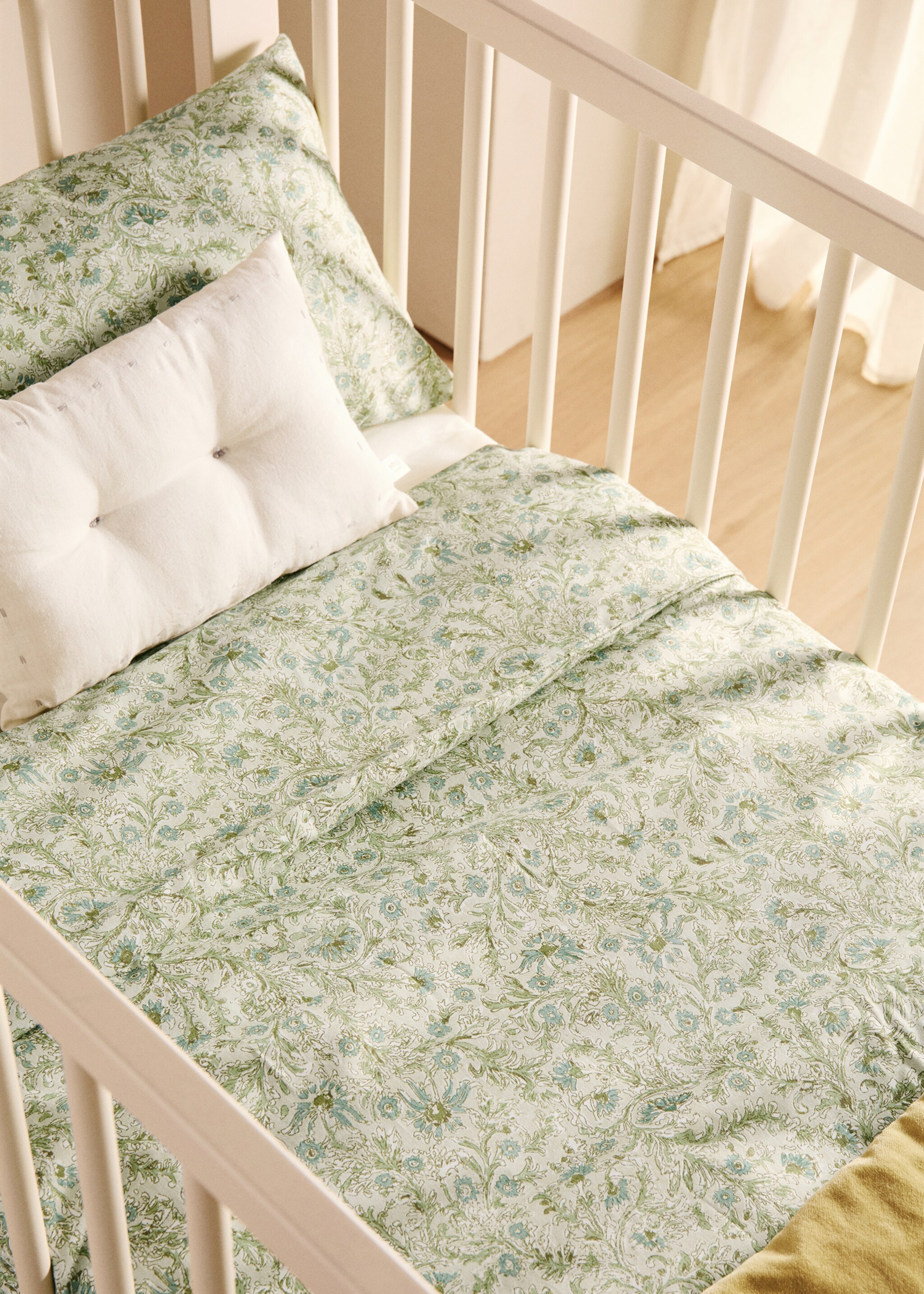 Cotton percale floral-print duvet cover for cot - General plane, Forest Green. Ref: 87074089-00.