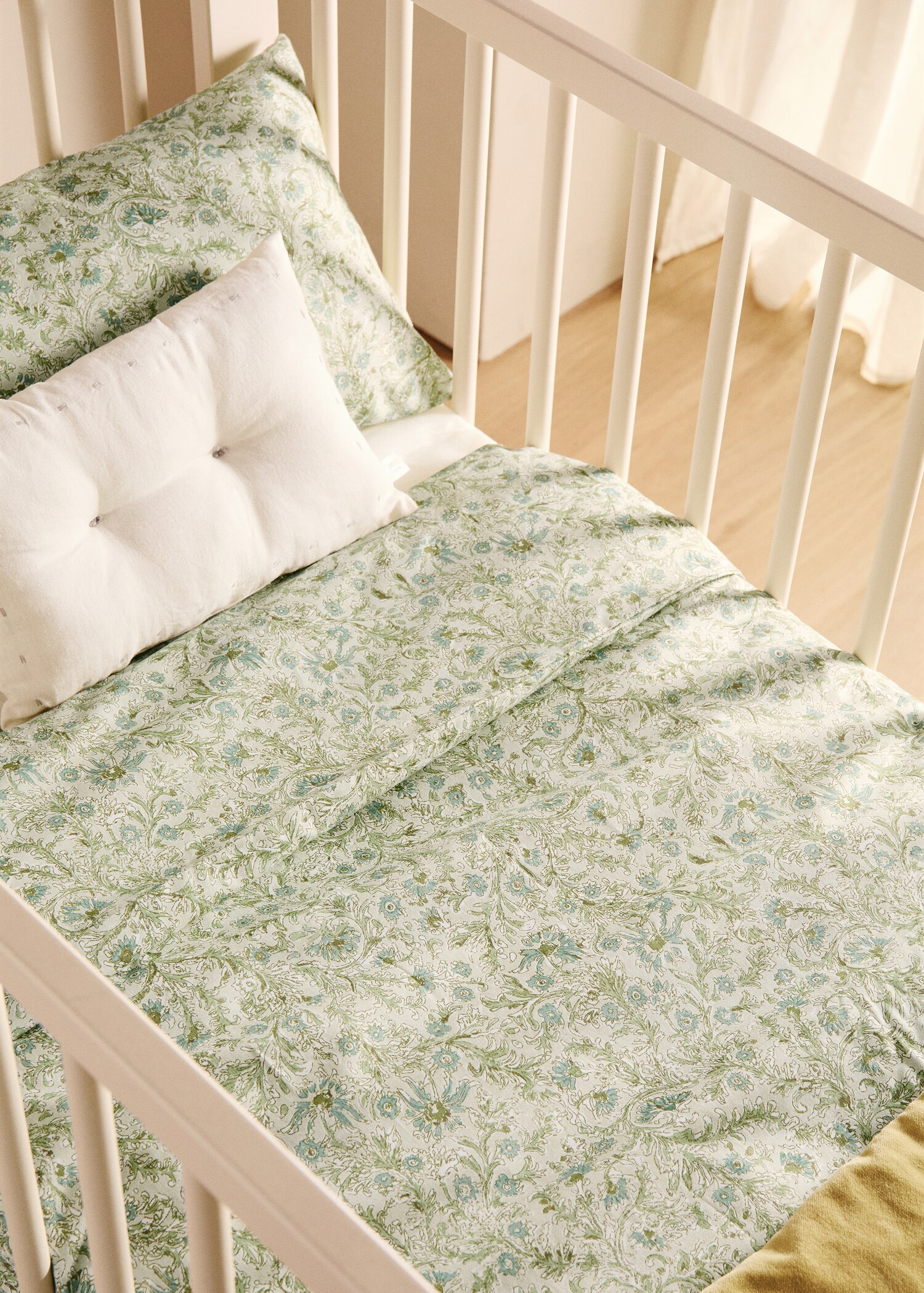 Cotton percale floral-print duvet cover for cot - General plane