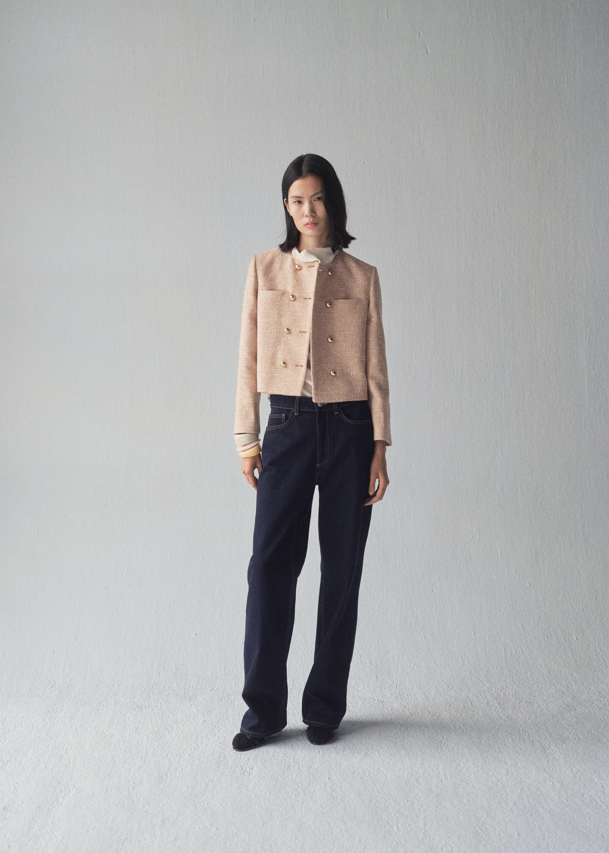 Double-breasted tweed jacket - General plane, Medium Brown. Ref: 87074093-00.