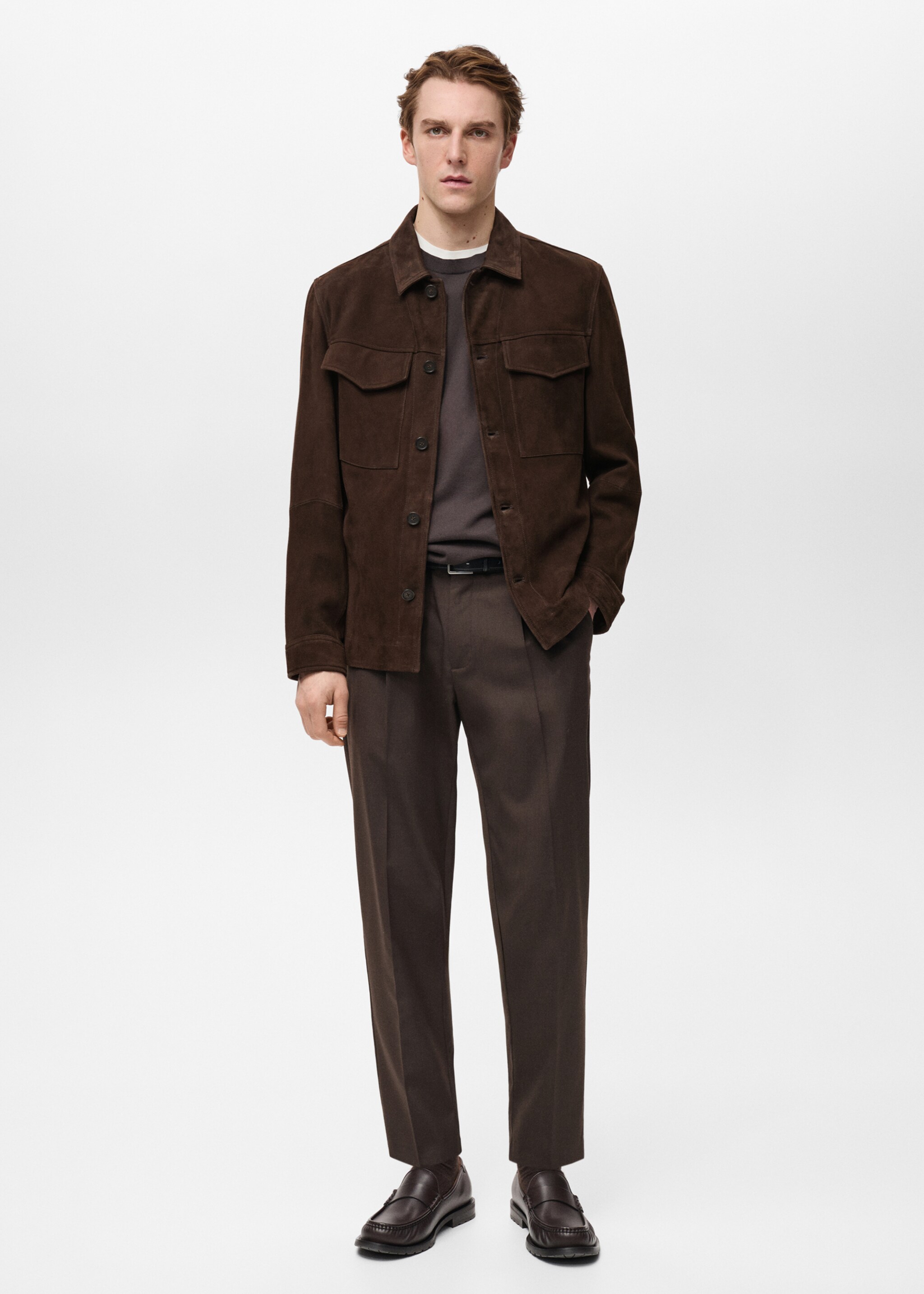 Suede jacket with pockets - General plane, Chocolate. Ref: 87074391-00.