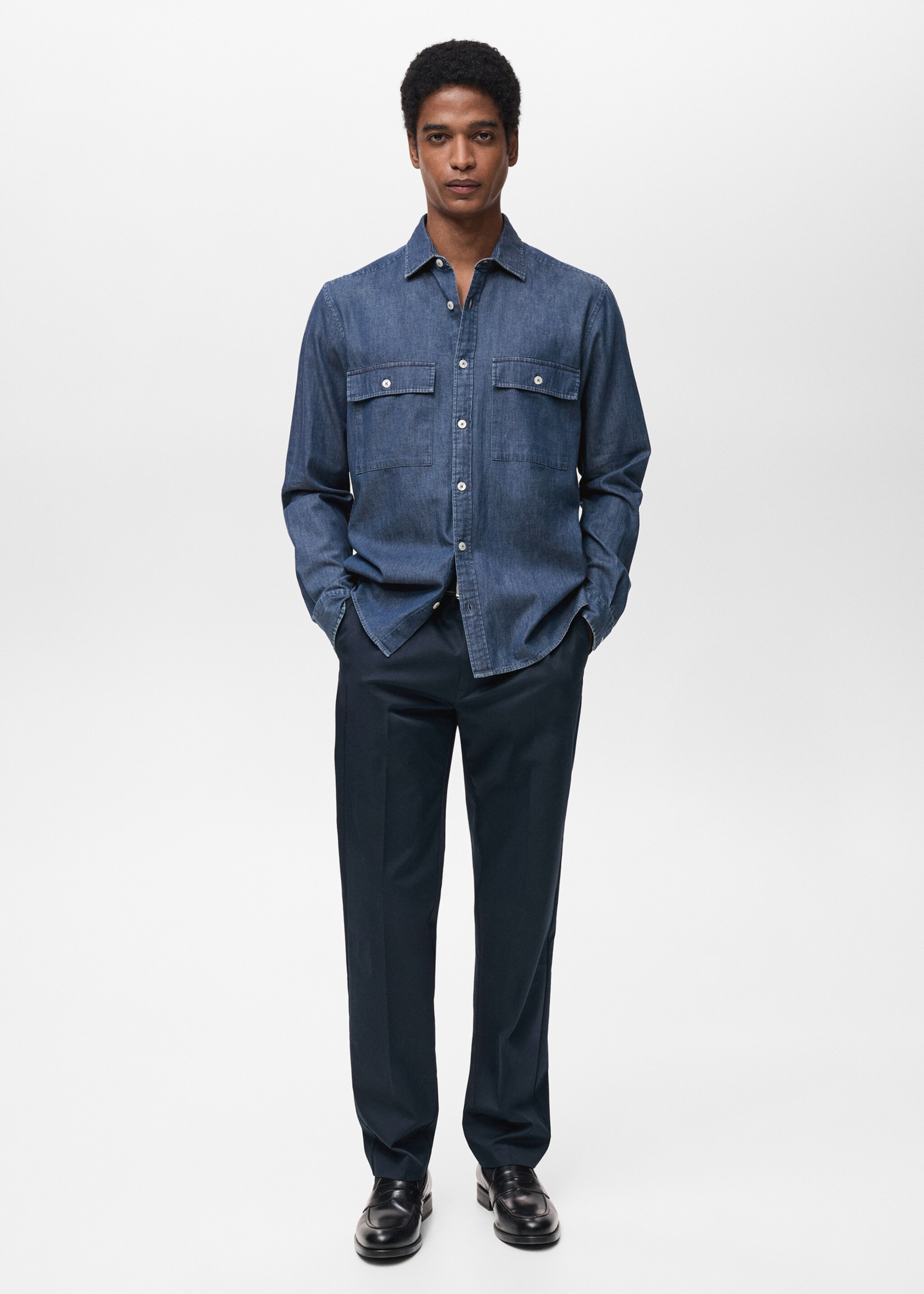 100% cotton chambray shirt - General plane, Dark Blue. Ref: 87074407-00.