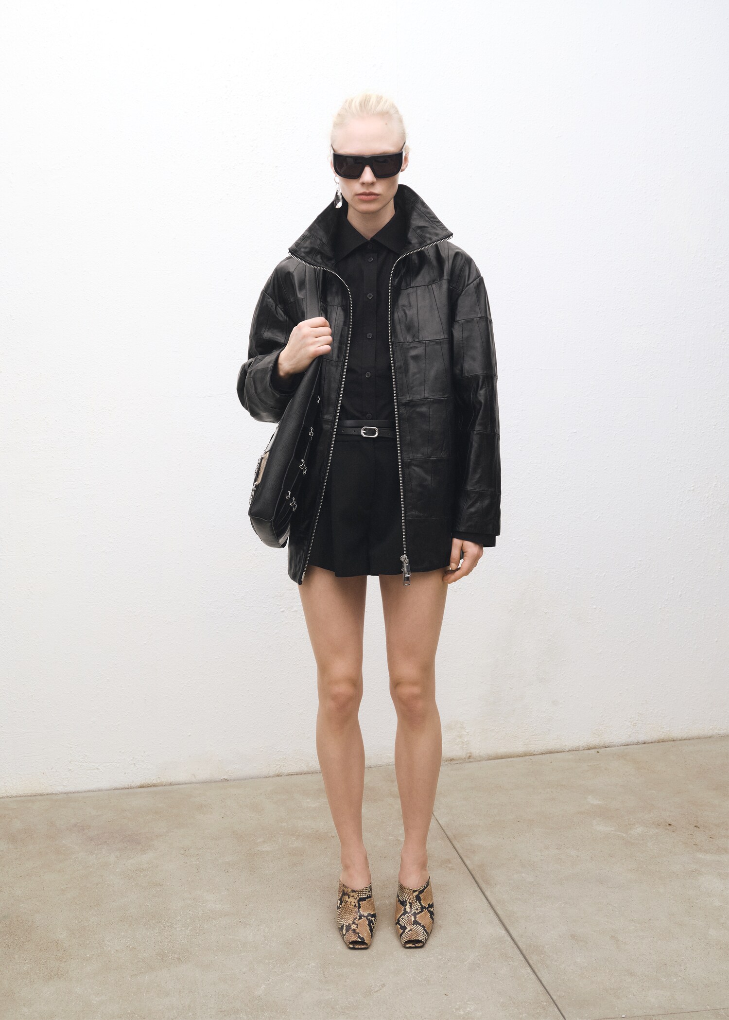 Oversized patchwork leather coat - General plane