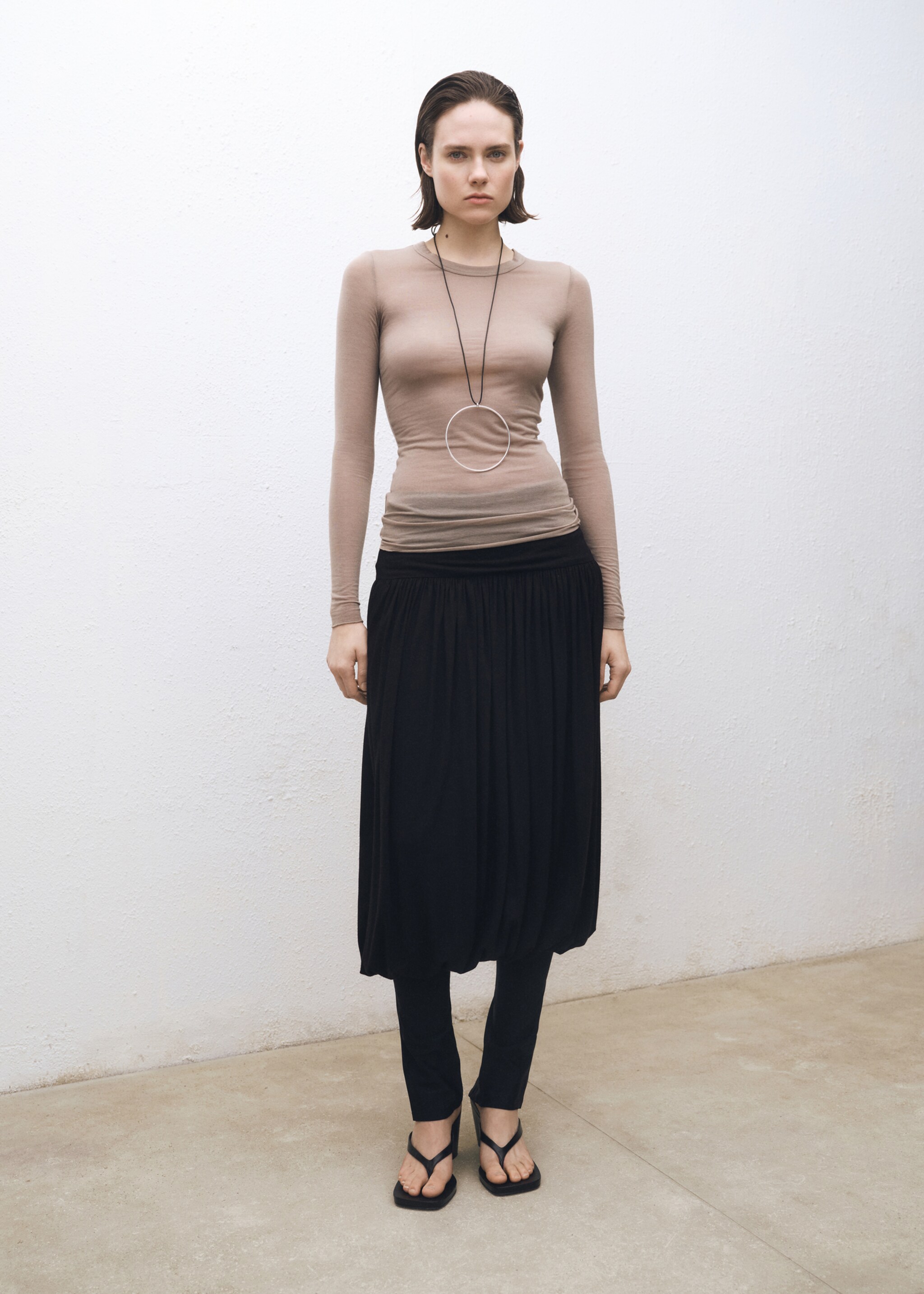 Langarm-T-Shirt aus Wollgemisch - Allgemeine Ansicht, Hellbraun/Pastellbraun. Ref: 87074420-00.