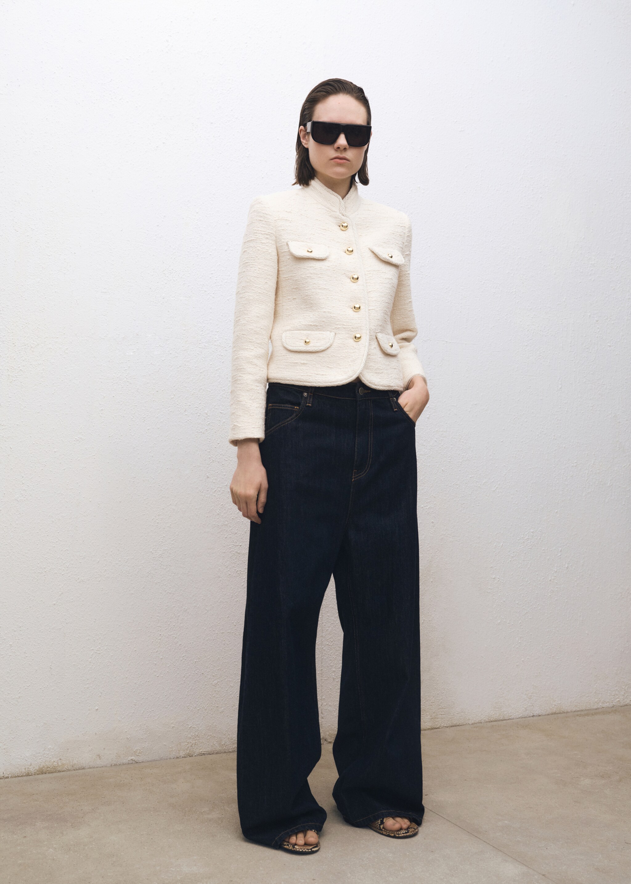 Tweed jacket with striped collar - General plane, Ecru. Ref: 87074426-00.