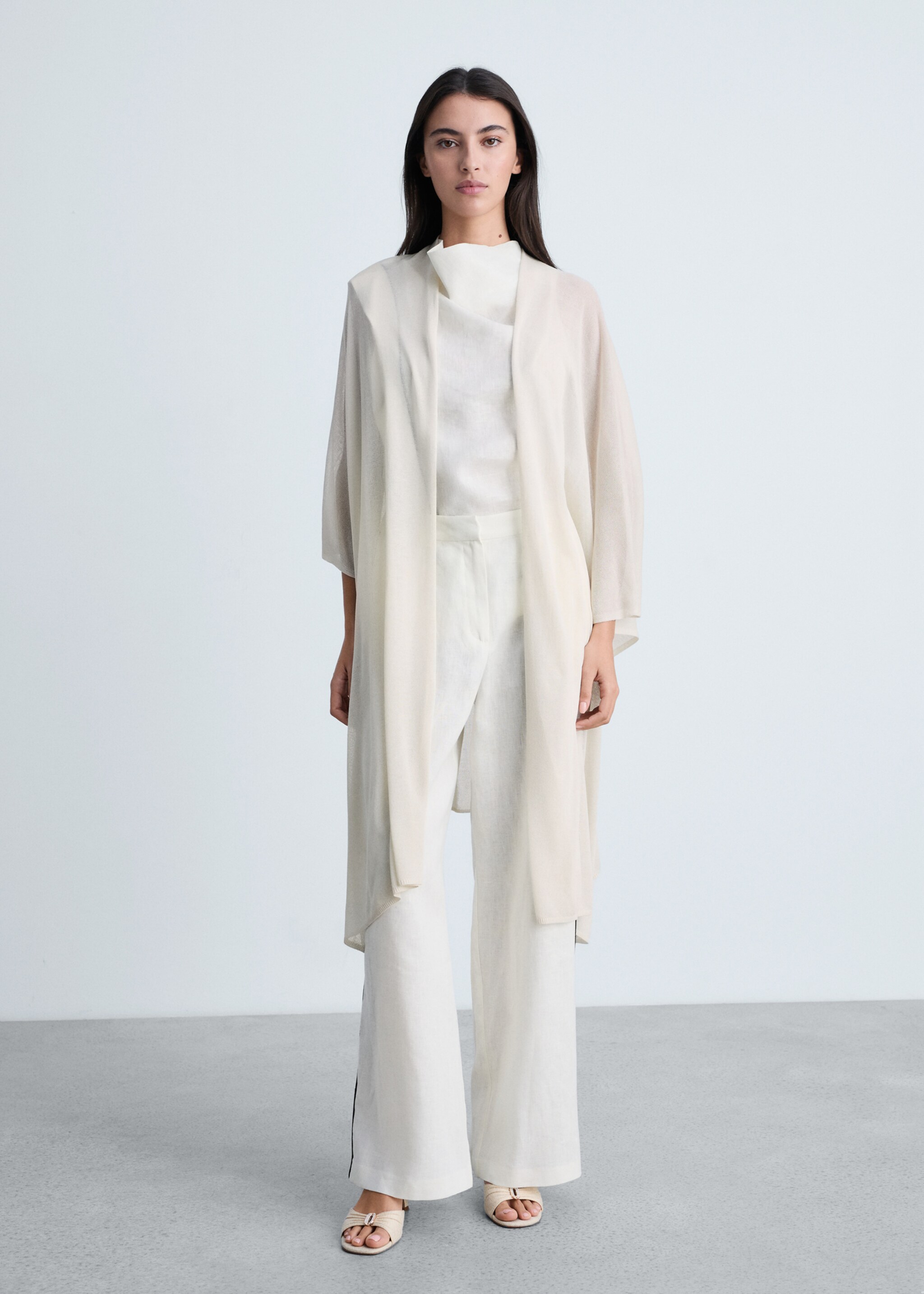 Fine knit long cardigan - General plane, Ice Grey. Ref: 87074776-00.