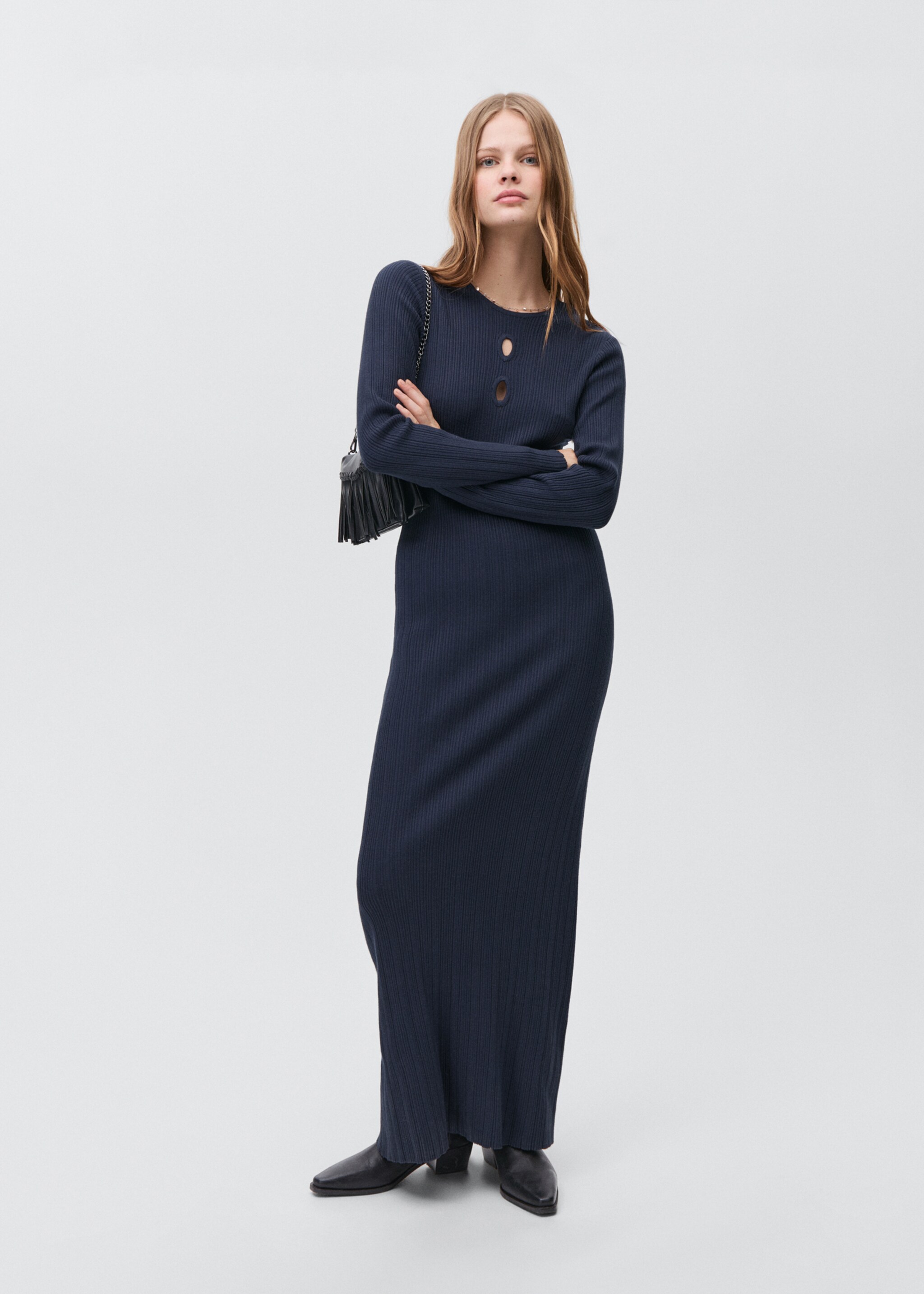 Ribbed long dress - General plane, Dark Navy. Ref: 87074786-00.