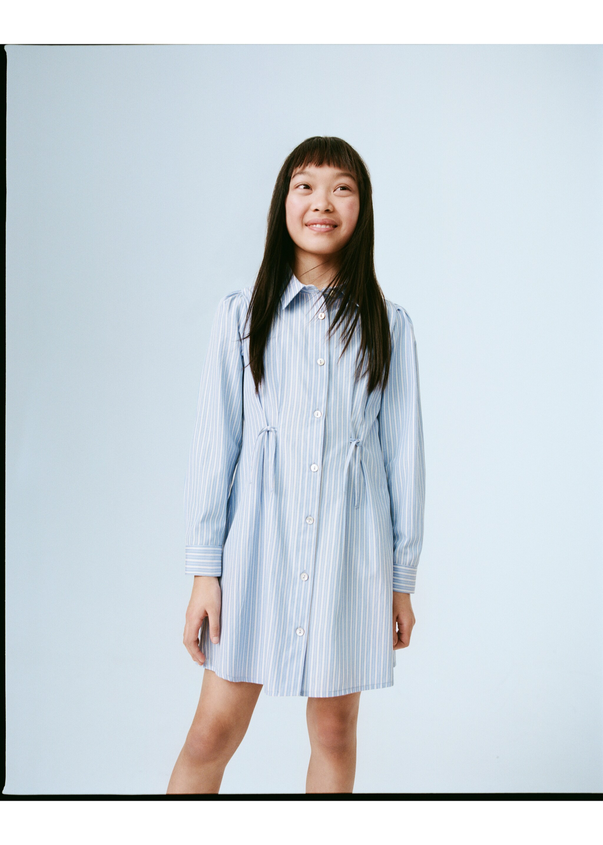 Gestreepte overhemdjurk - Overzichtstekening, Blauw. Ref: 87074790-00.