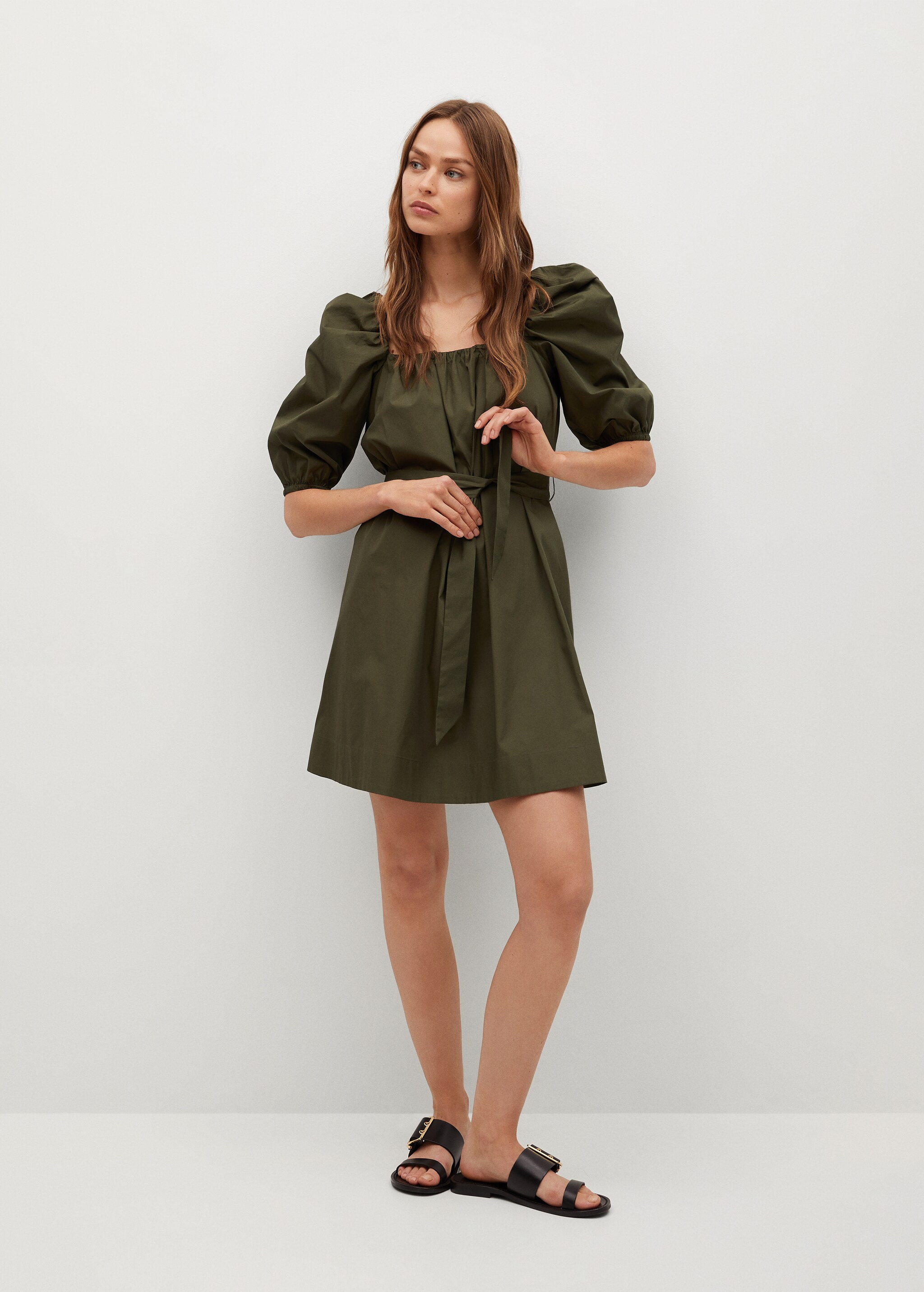 Vestido popelín manga abullonada - Plano general