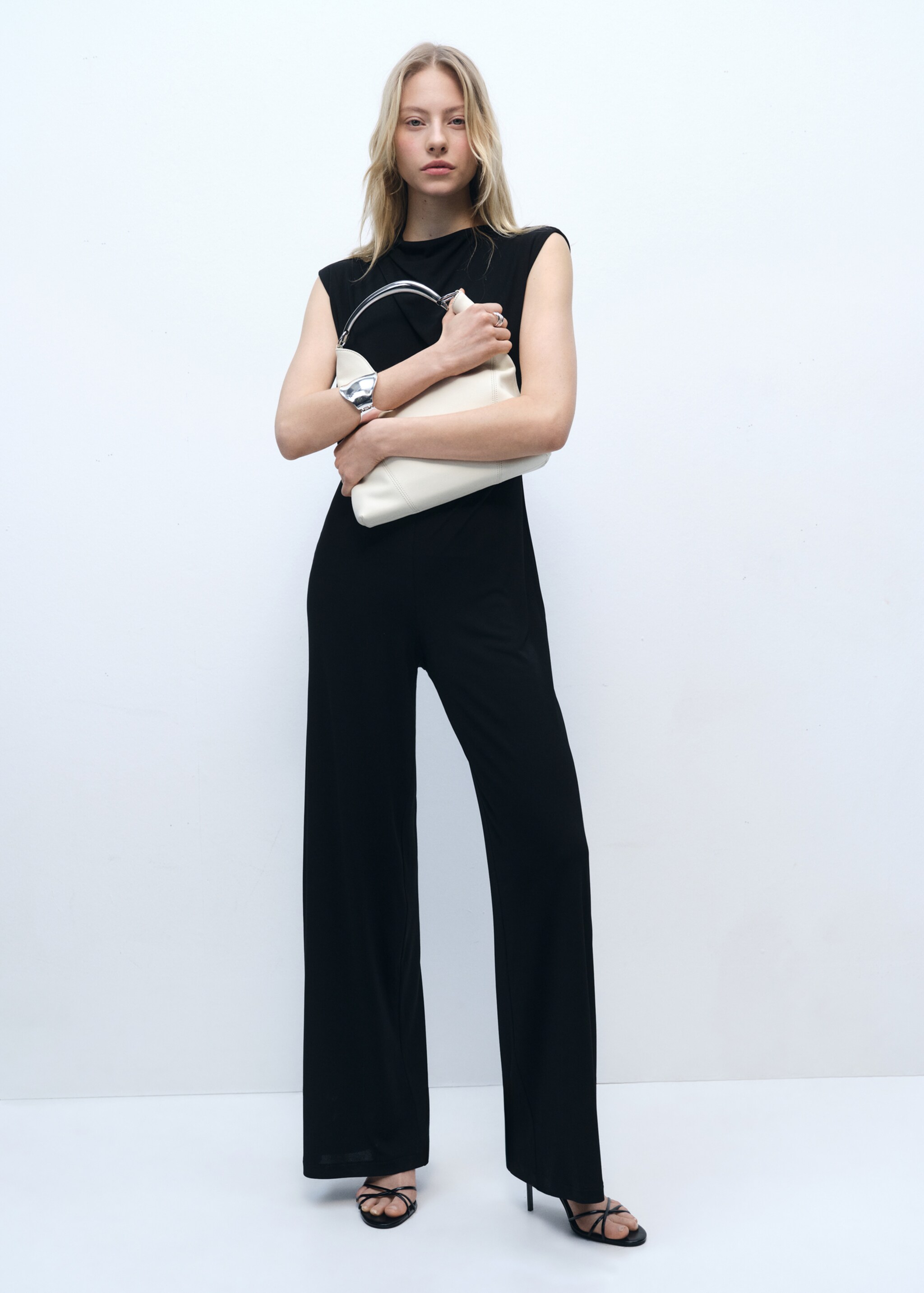 Straight-fit jumpsuit with draped neckline - General plane, Black. Ref: 87075765-00.