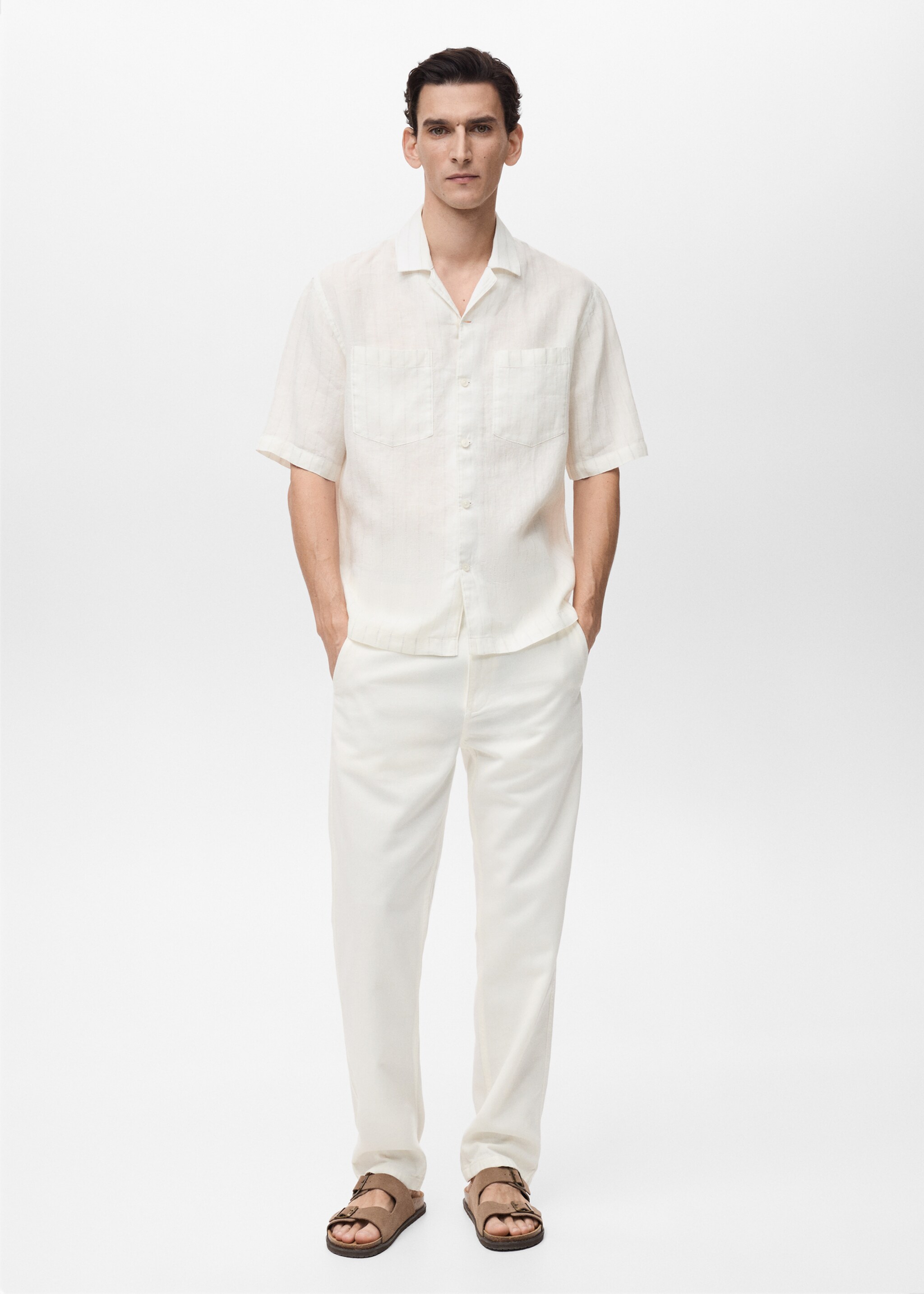 100% linen shirt with pinstripes - General plane, White. Ref: 87075928-00.