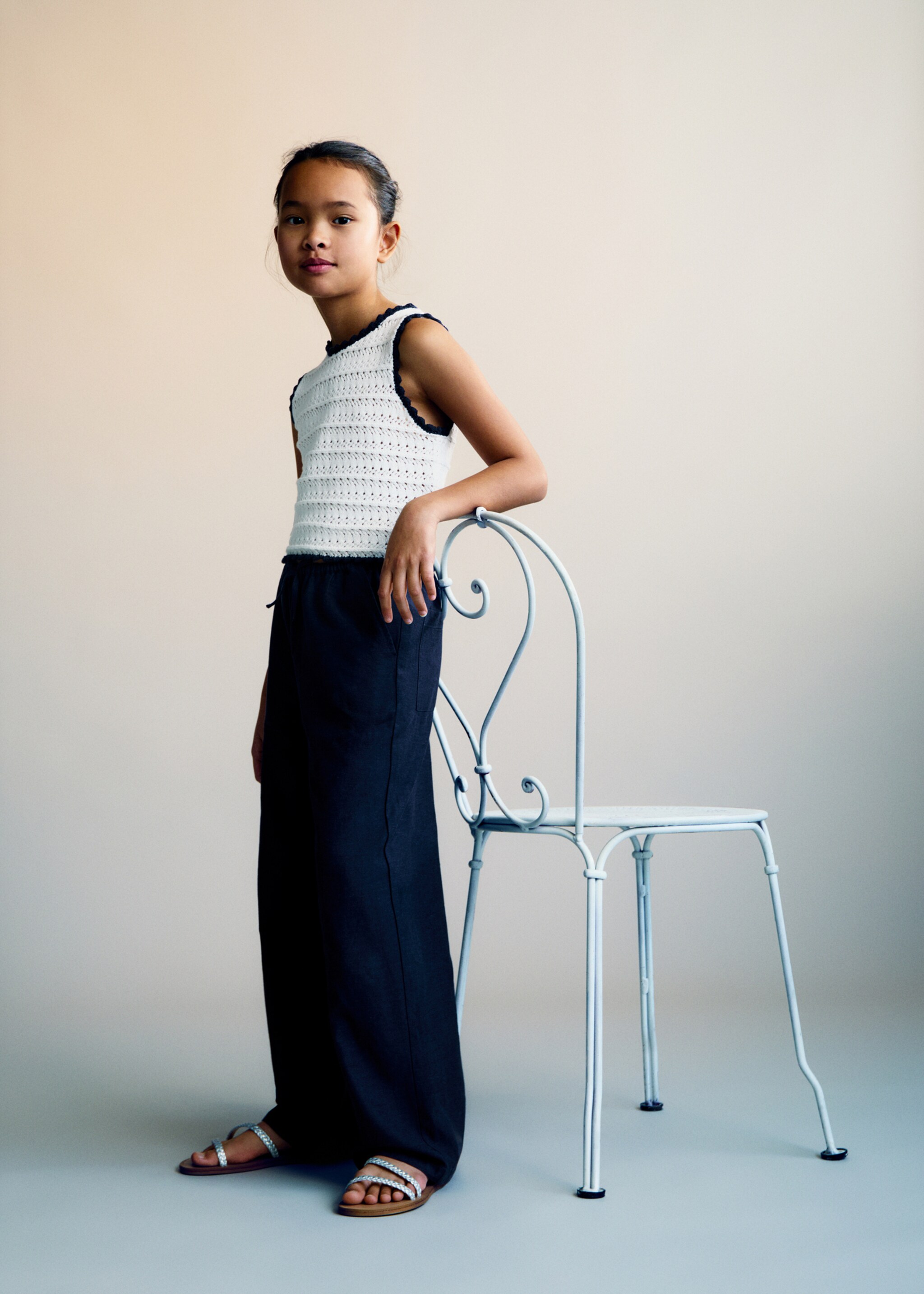 Knitted top with contrasting trim - General plane, White. Ref: 87075980-00.