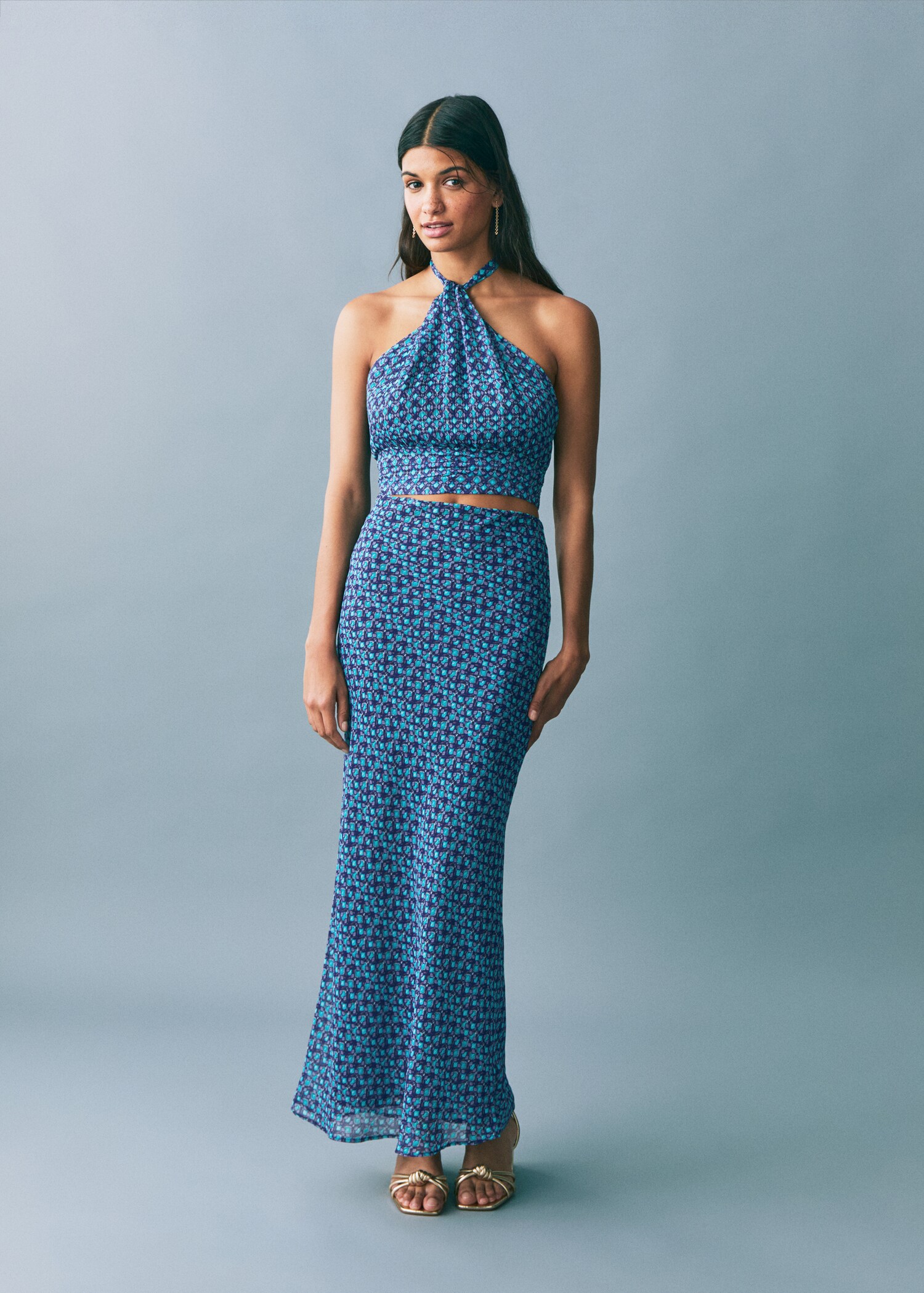 Halter-neck printed top - General plane