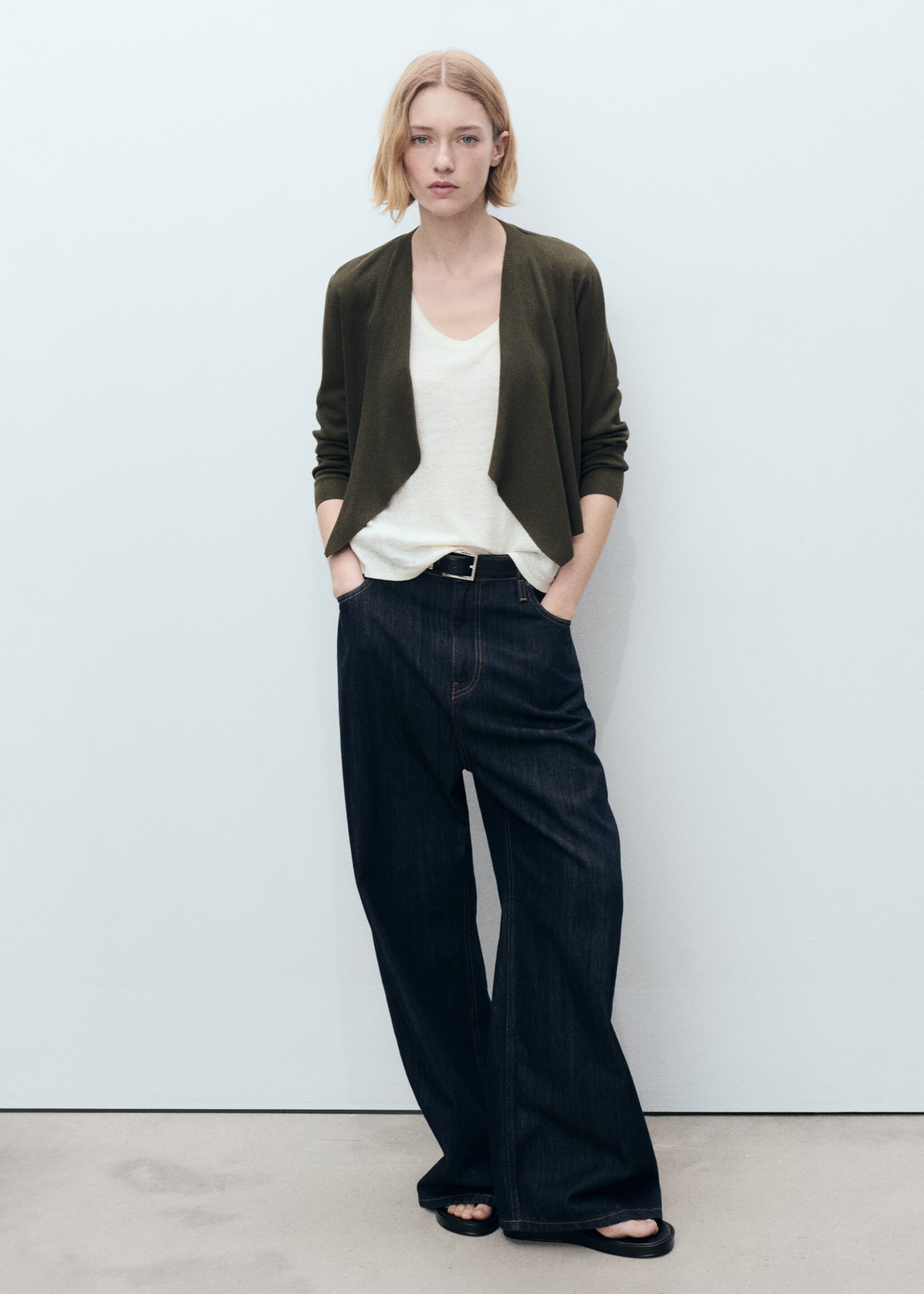 Knitted cropped cardigan - General plane, Dark Green. Ref: 87077174-00.