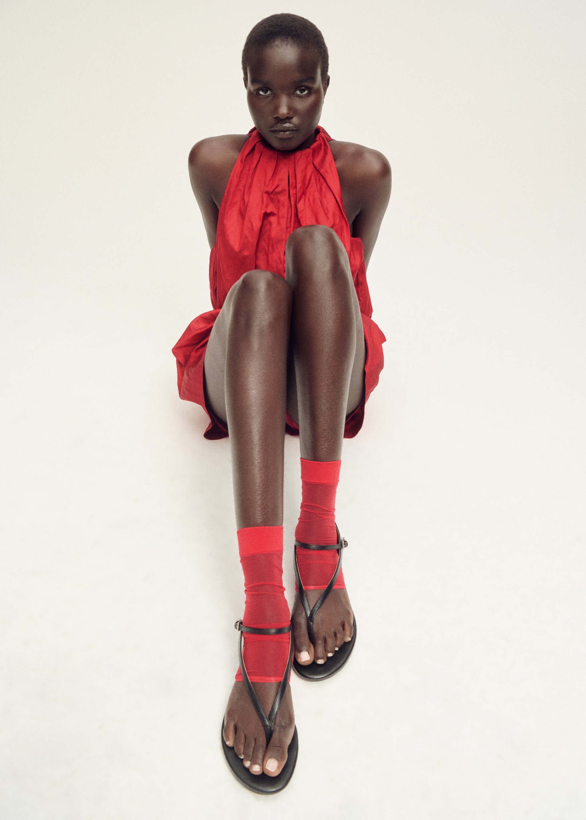 Thin veiled socks with opening - General plane, Red. Ref: 87077710-00.