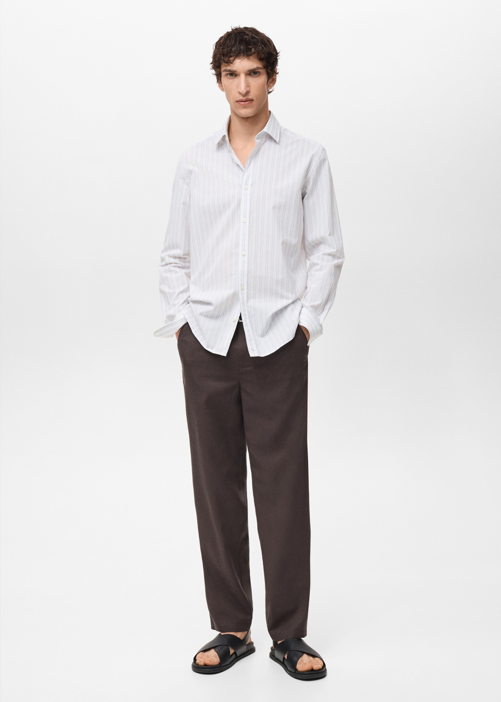 Regular fit prugasta košulja od 100 % pamuka - Opći prikaz, Bijela. Ref: 87077893-00.