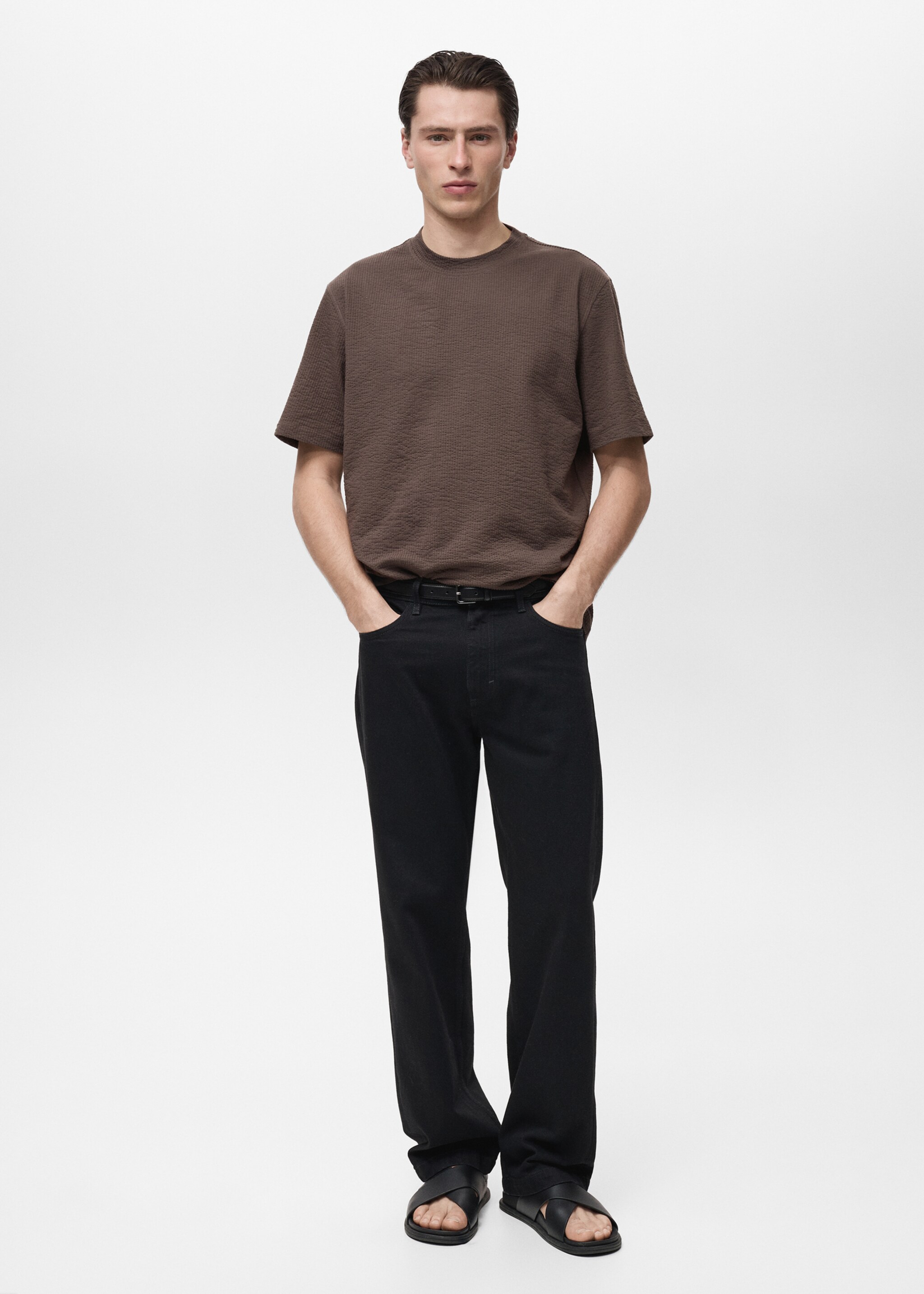 Cotton seersucker t-shirt - General plane, Chocolate. Ref: 87077894-00.