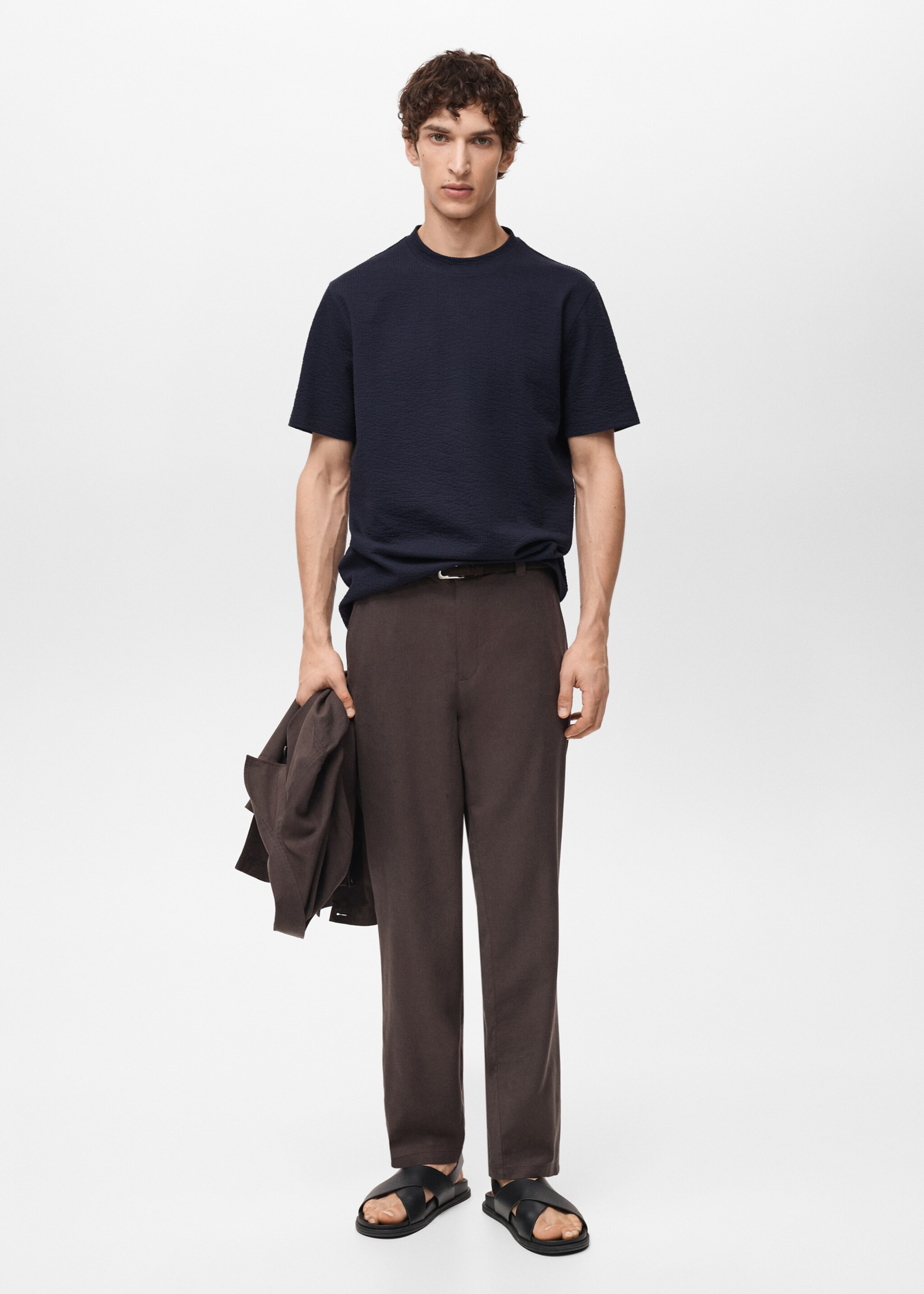 T-Shirt aus Seersucker-Baumwolle - Allgemeine Ansicht, Dunkles Marineblau. Ref: 87077894-00.