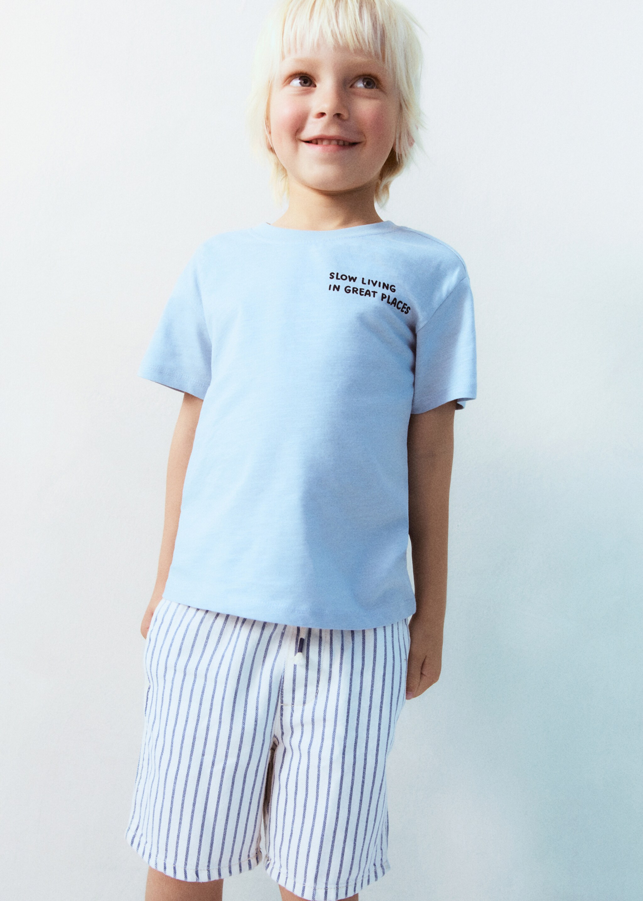 Striped bermuda shorts with drawstring - General plane, Medium Blue. Ref: 87078265-00.