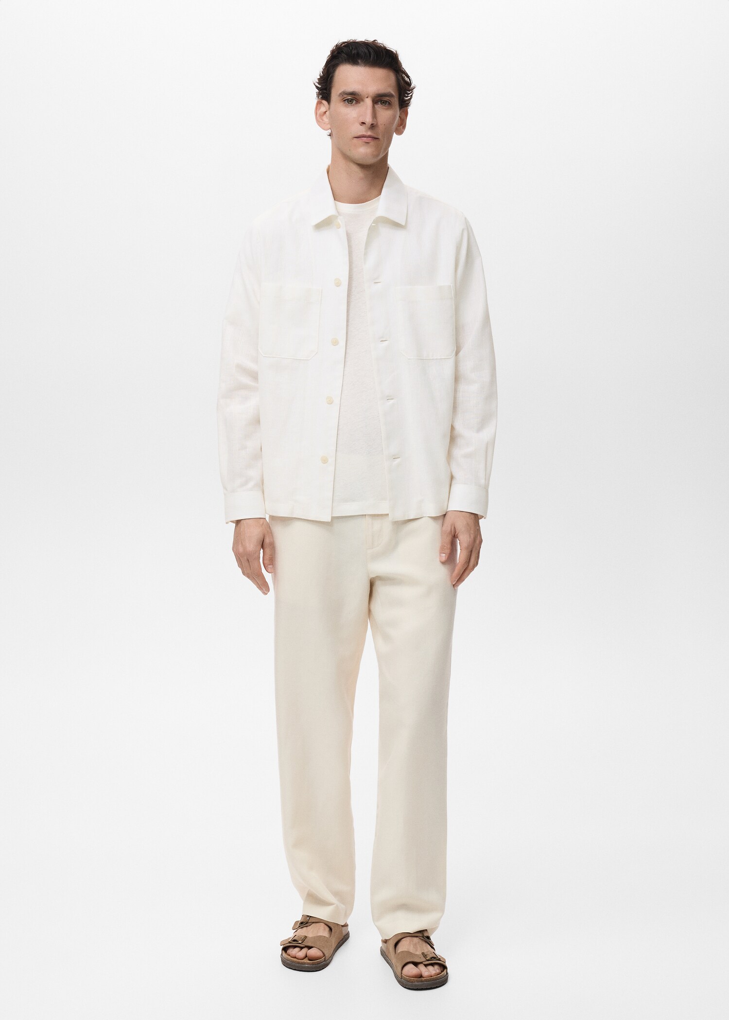 Linen-blend overshirt with pockets - General plane