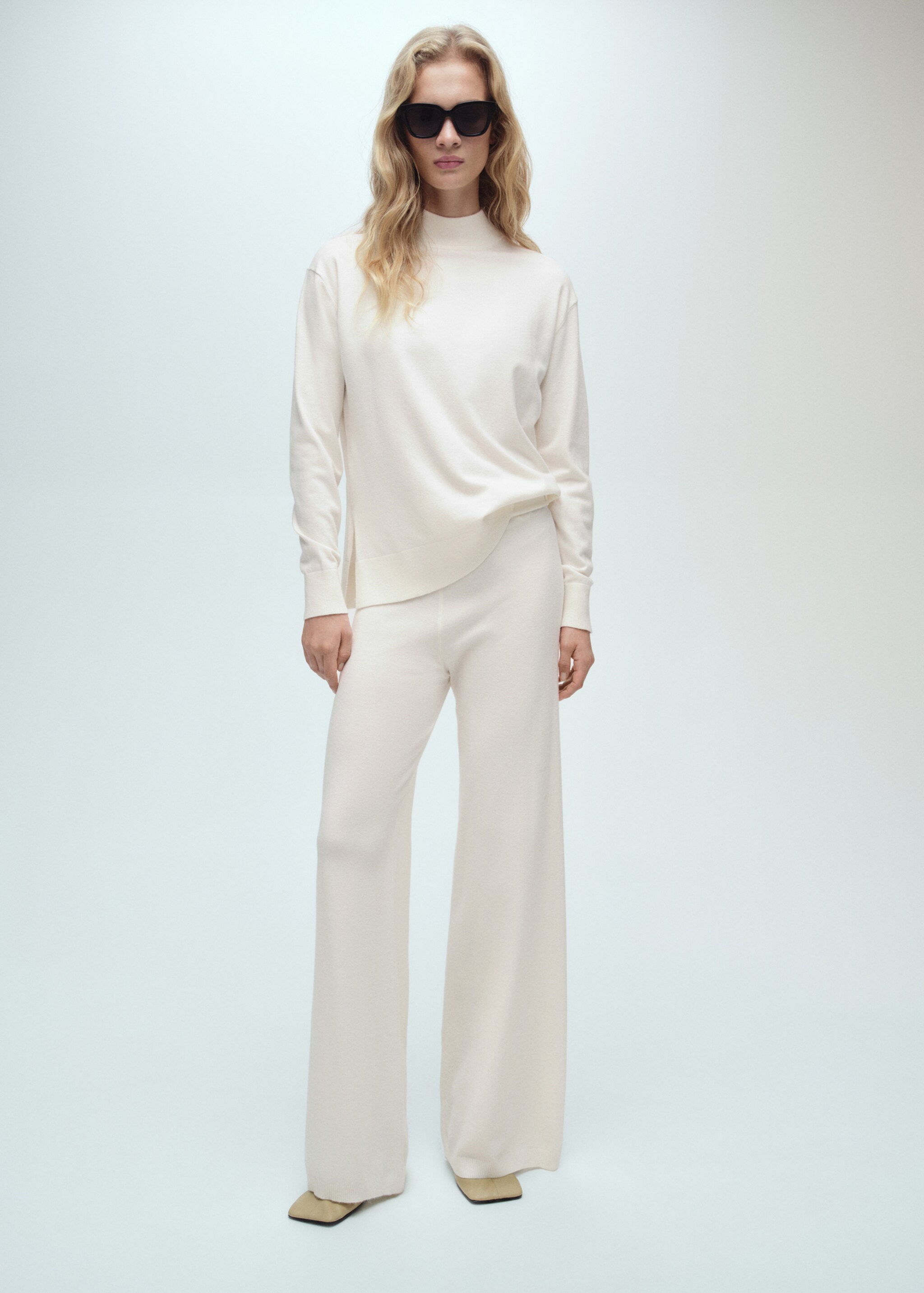 Fine-knit wide-leg trousers - General plane, Ecru. Ref: 87080425-00.