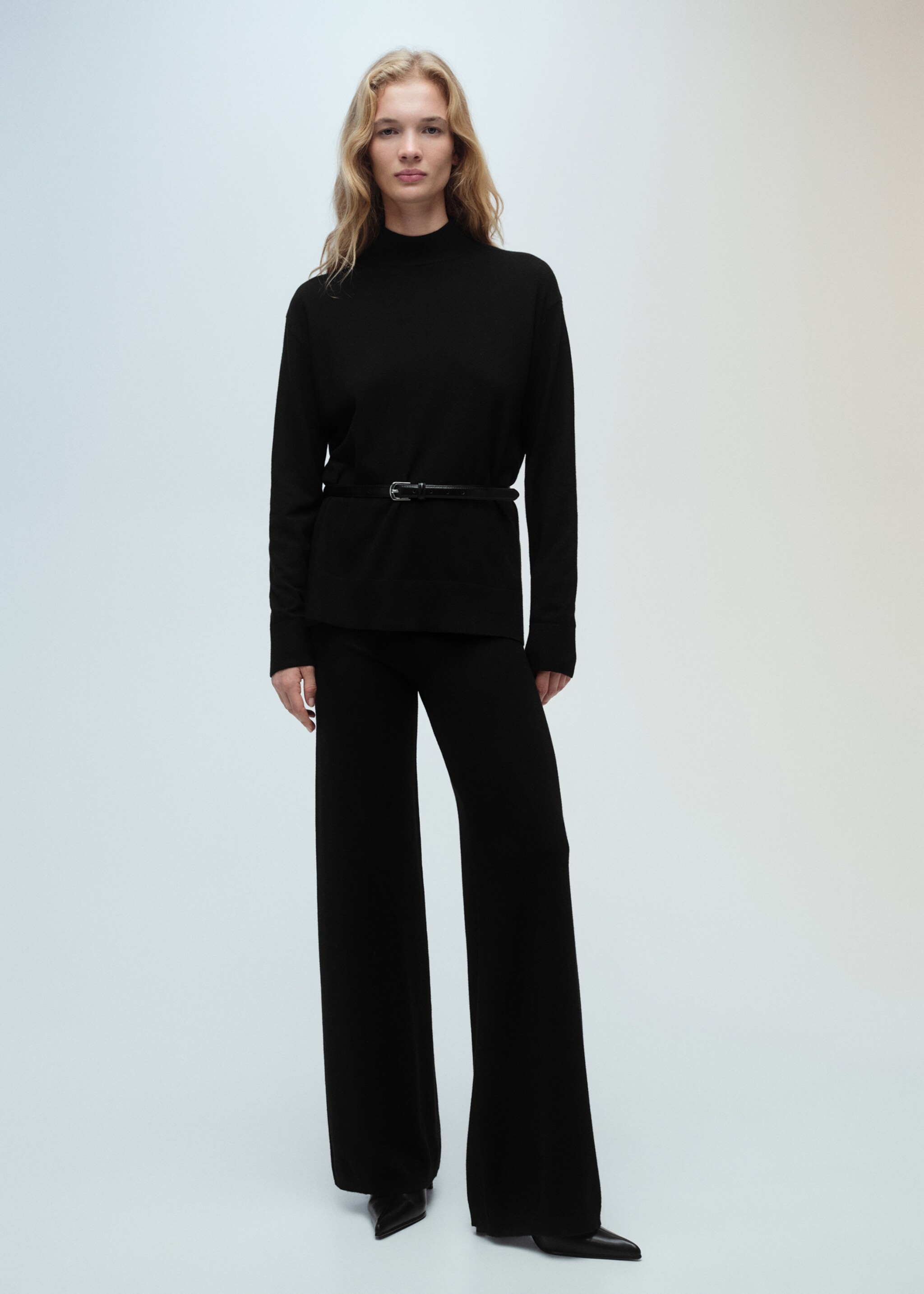 Fine-knit wide leg trousers - General plane, Black. Ref: 87080425-00.