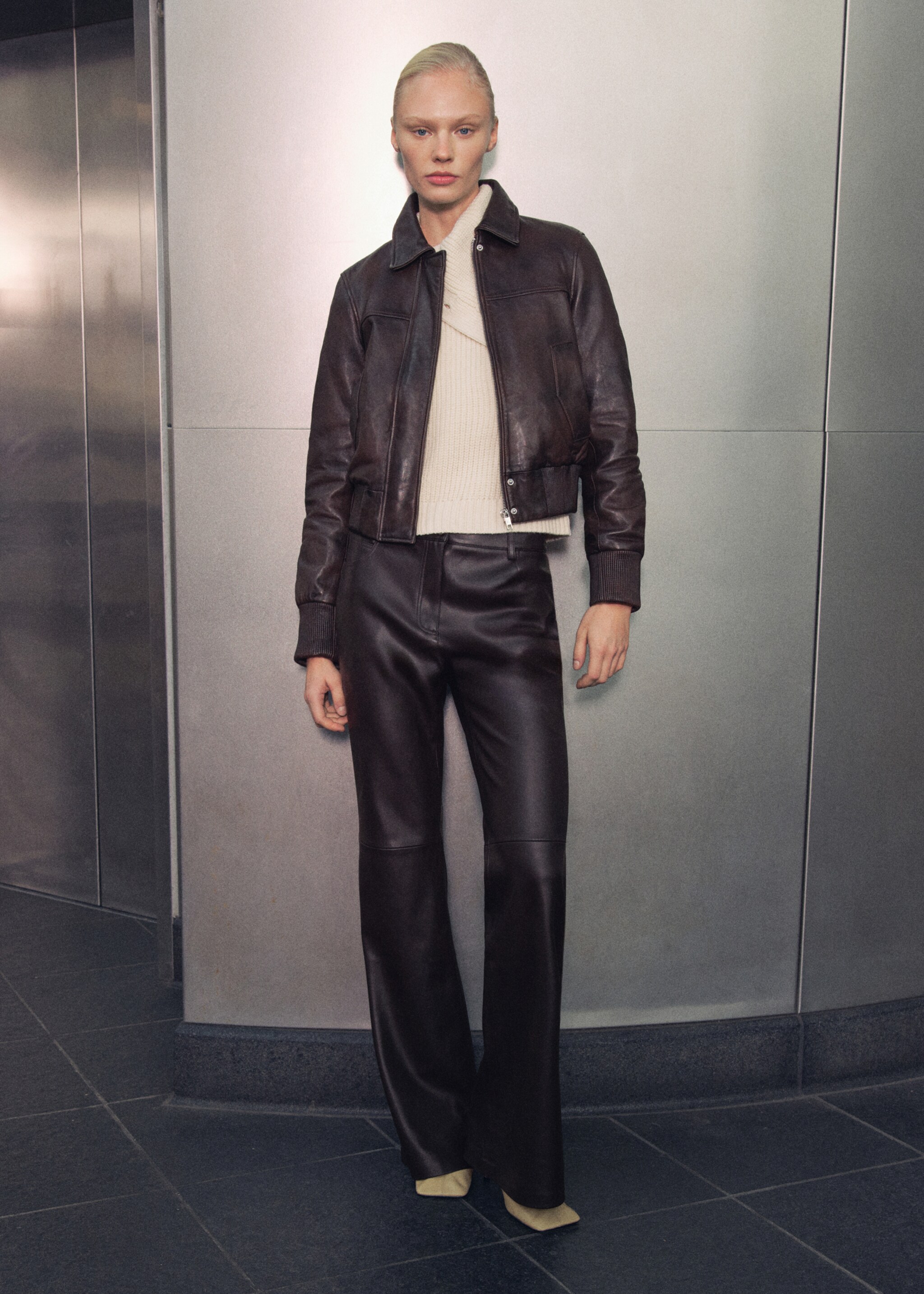 Leather bomber jacket - General plane, Brown. Ref: 87080440-00.