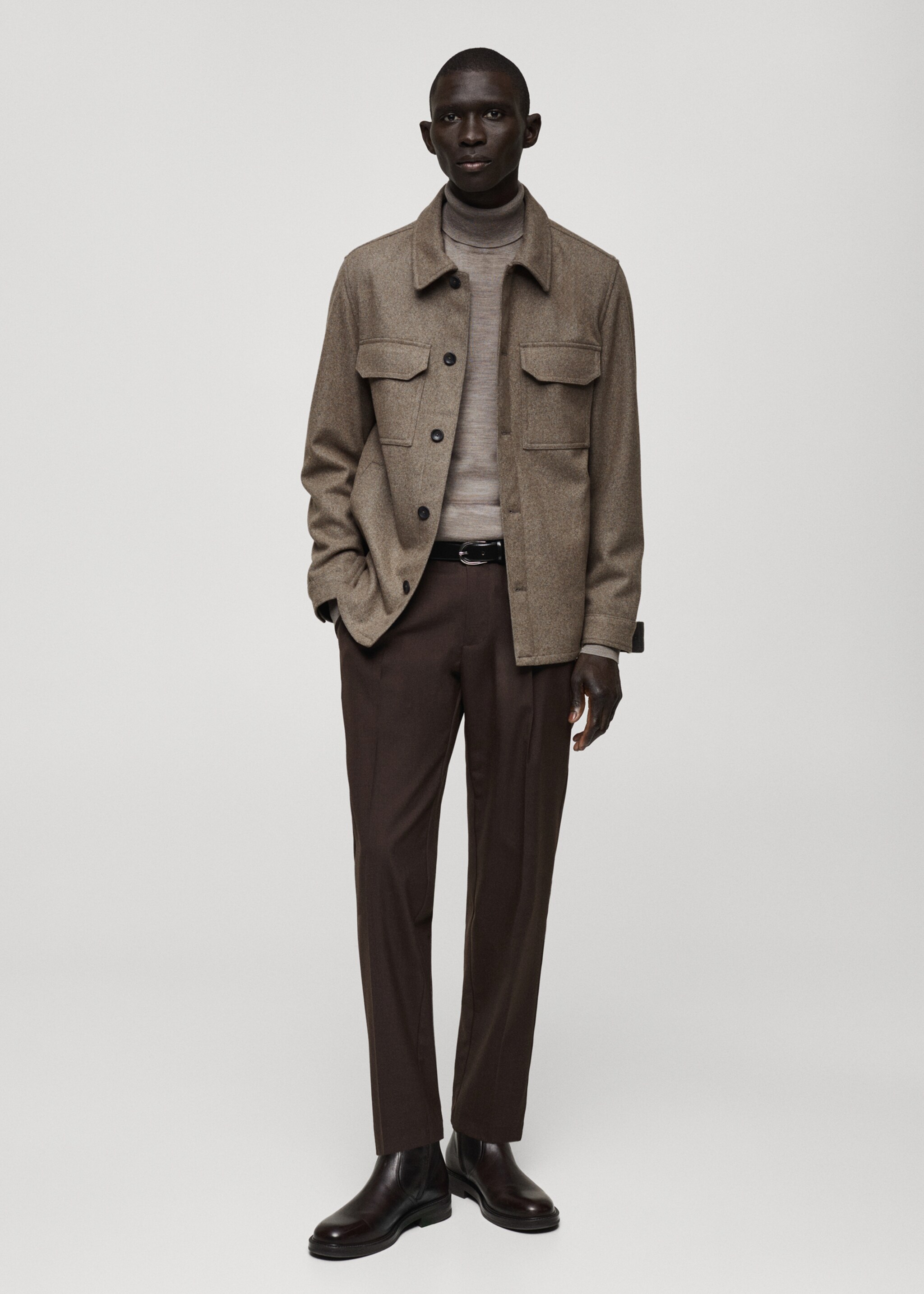 Surchemise laine mélangée flanelle - Plan général, Marron moyen. Ref: 87080574-00.