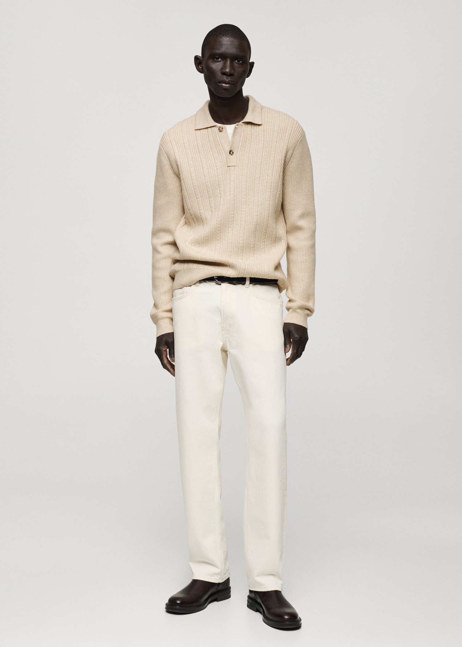 Knitted structured polo sweater - General plane