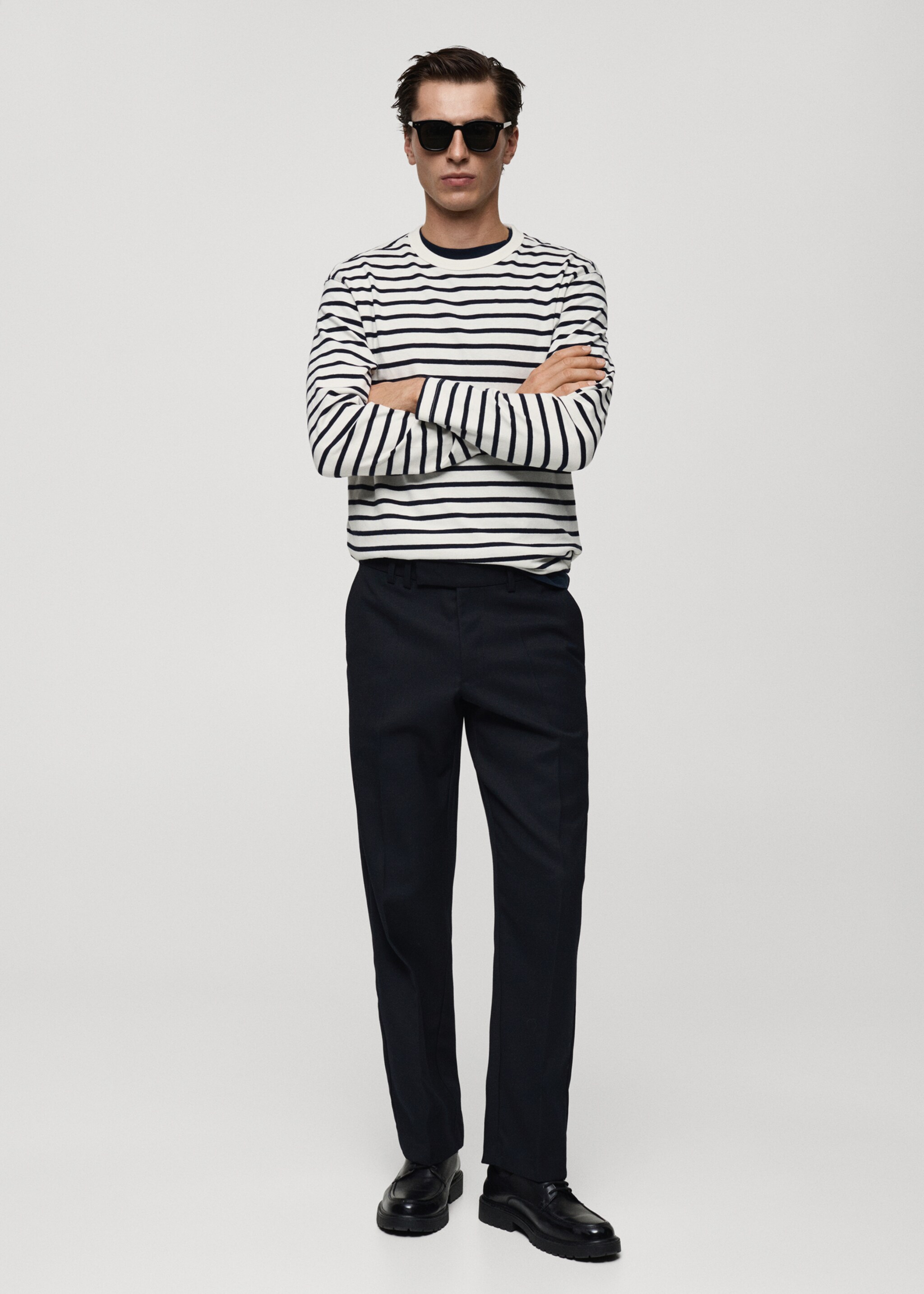 Camiseta 100% algodón rayas - Plano general, Azul marino oscuro. Ref: 87080614-00.