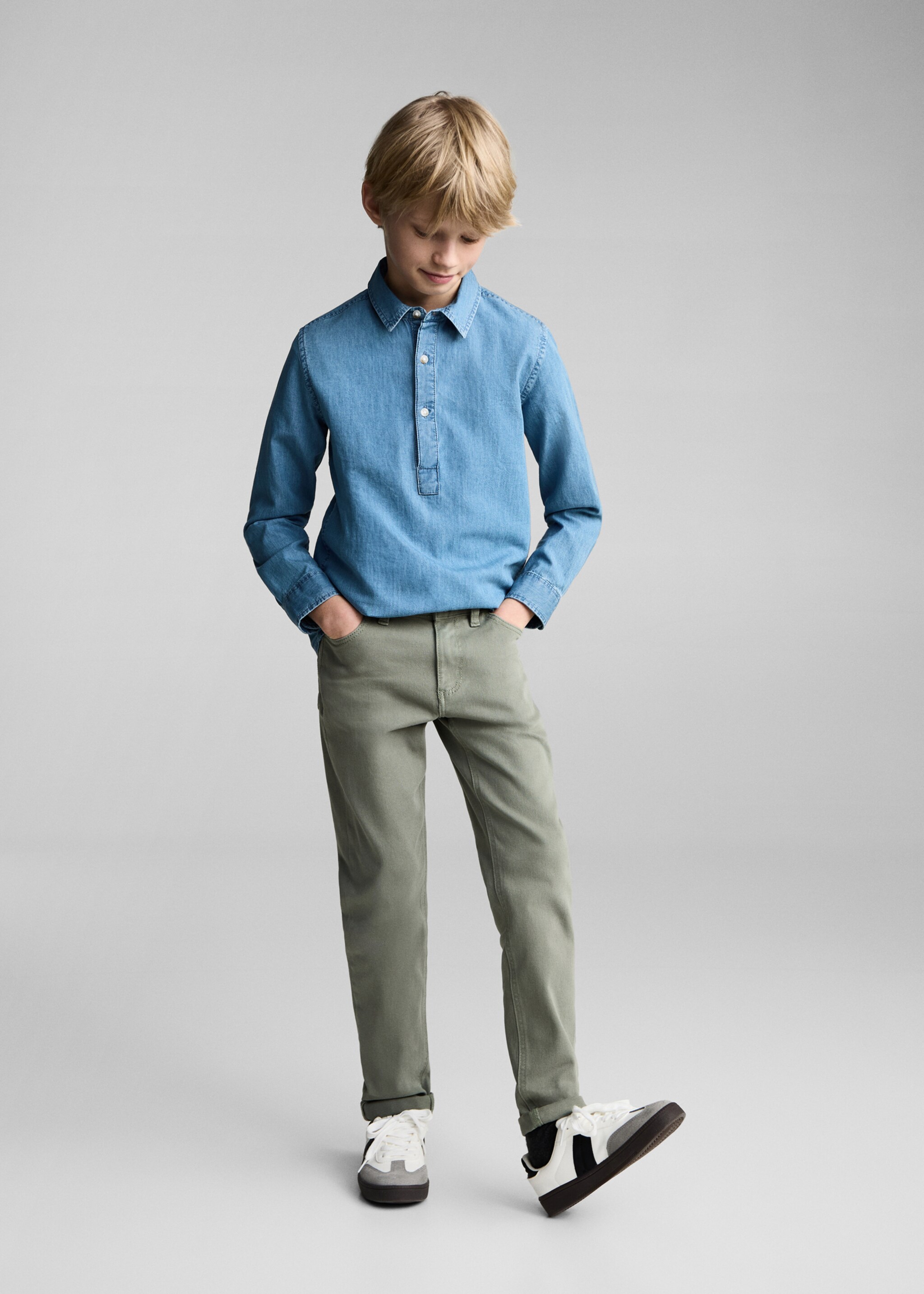 Straight cotton jeans - General plane, Khaki. Ref: 87080622-00.