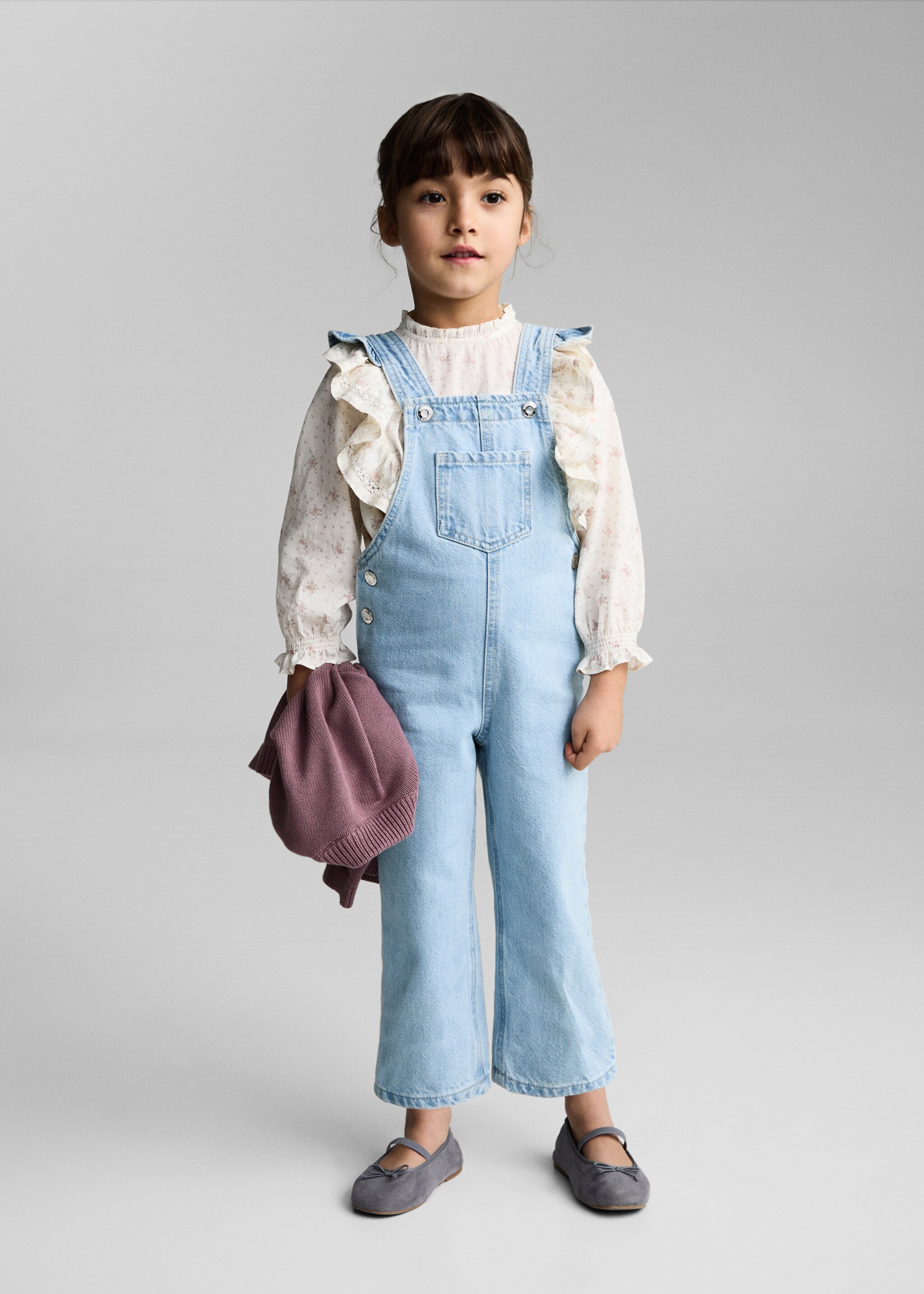 Σαλοπέτα denim μακριά - Γενικό πλάνο, Μπλε Ανοιχτό. Ref: 87080627-00.