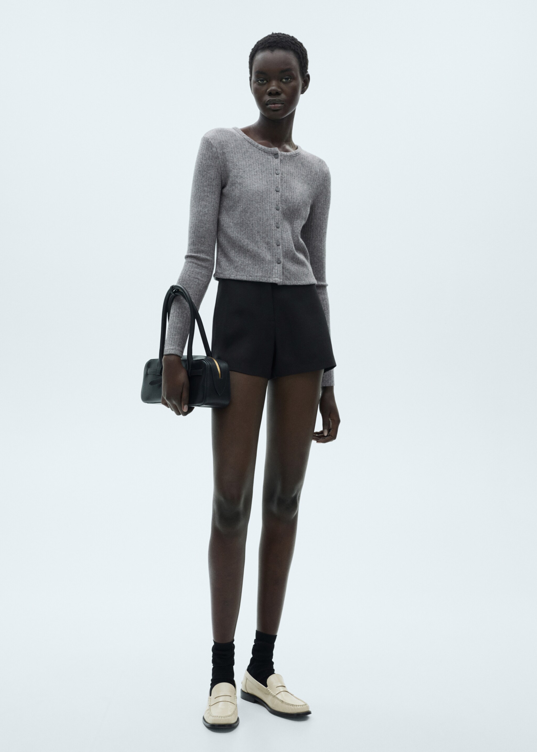 Buttoned ribbed cardigan - General plane, Grey. Ref: 87080629-00.