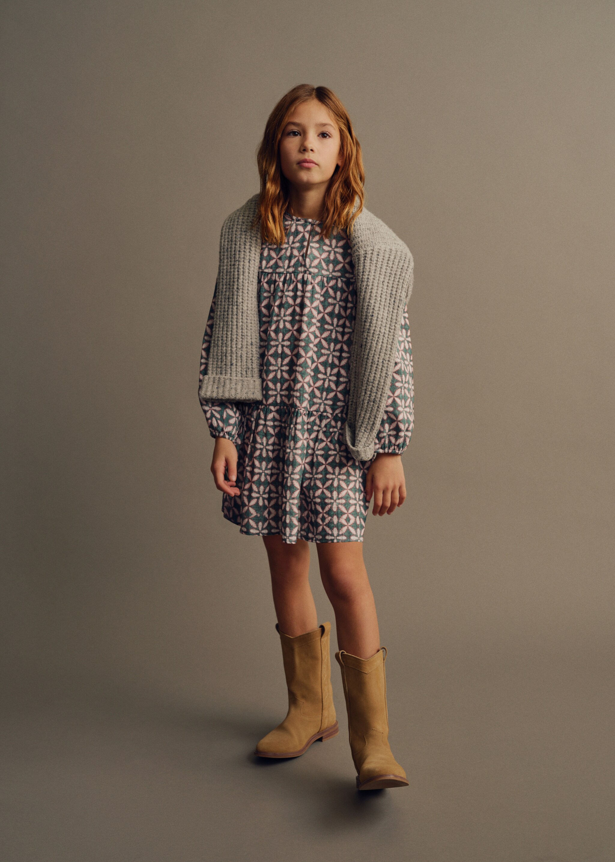 Ruffled printed dress - General plane, Green. Ref: 87080643-00.