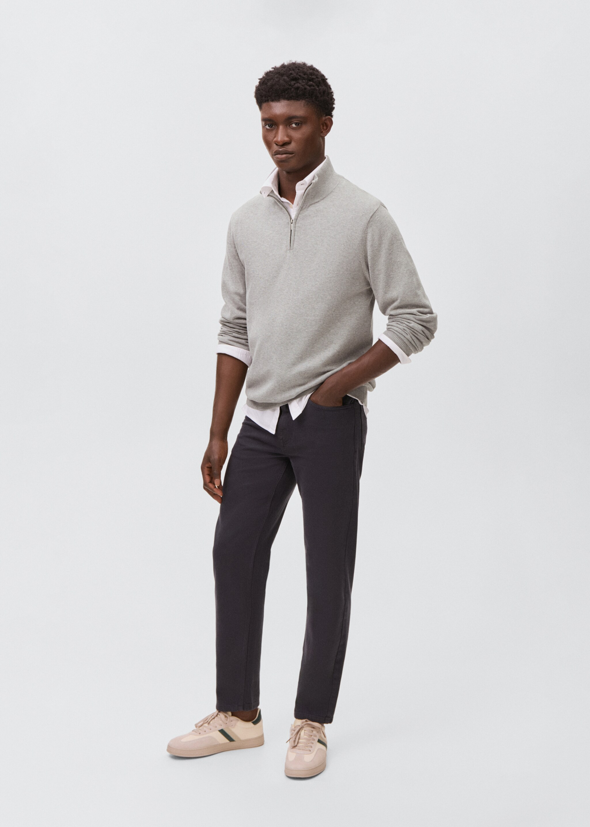 Perkins-neck sweater with zip - General plane, Medium Heather Grey. Ref: 87081049-00.