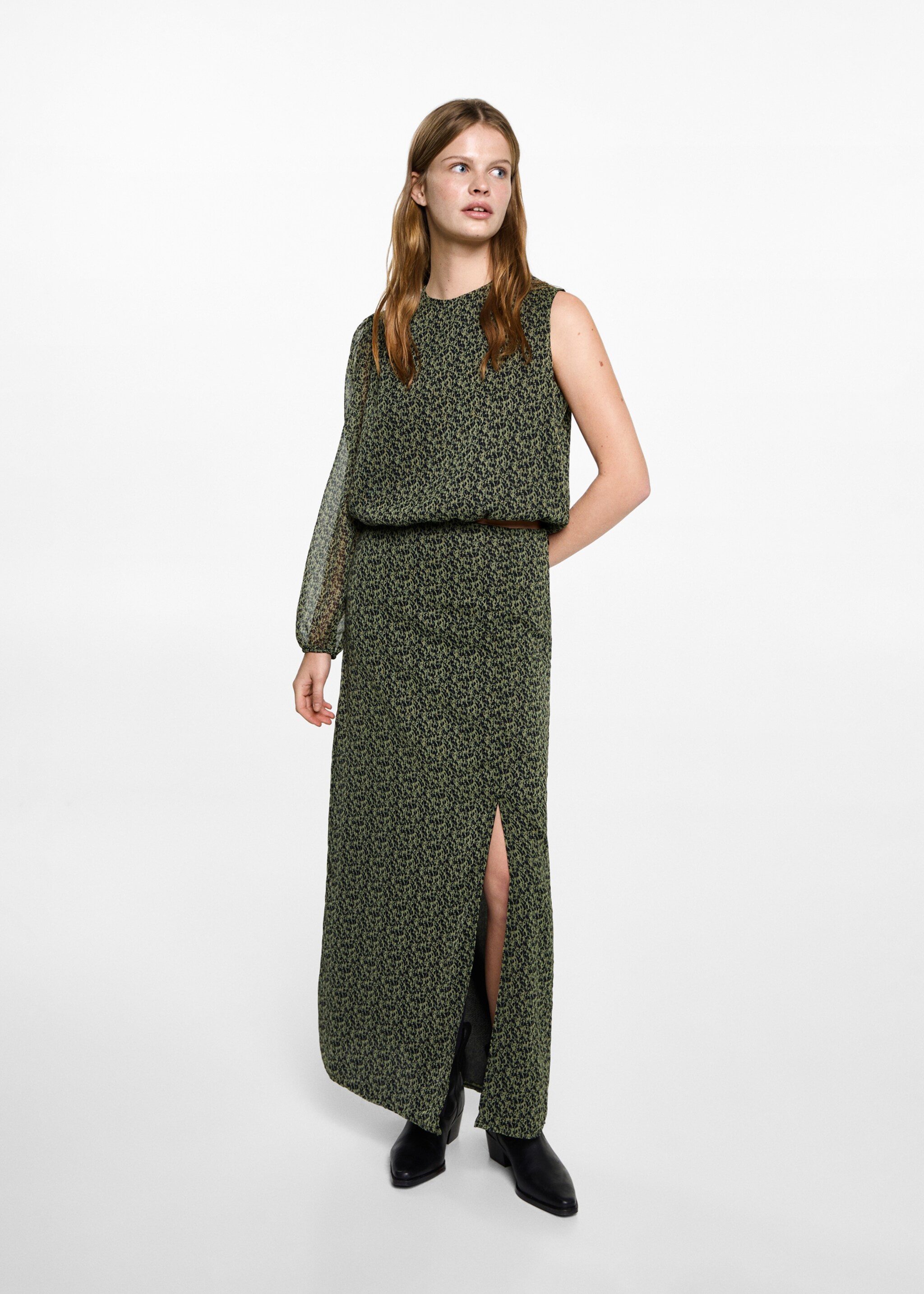 Printed long skirt - General plane, Black. Ref: 87081512-00.