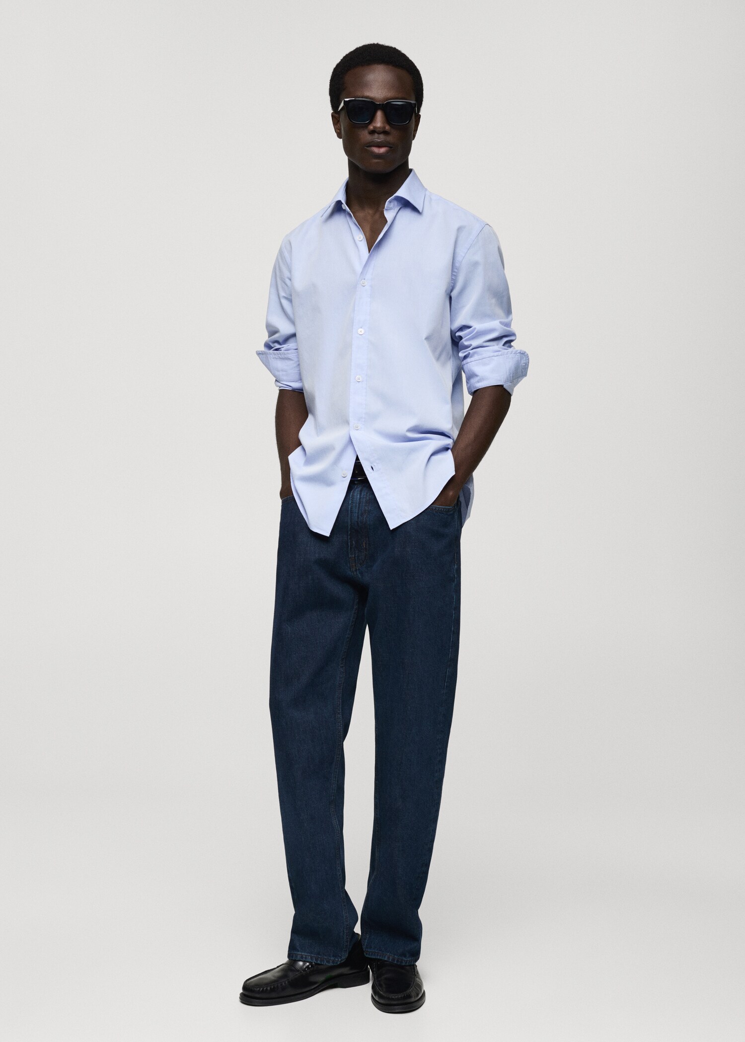 Regular fit end-on-end cotton shirt - General plane