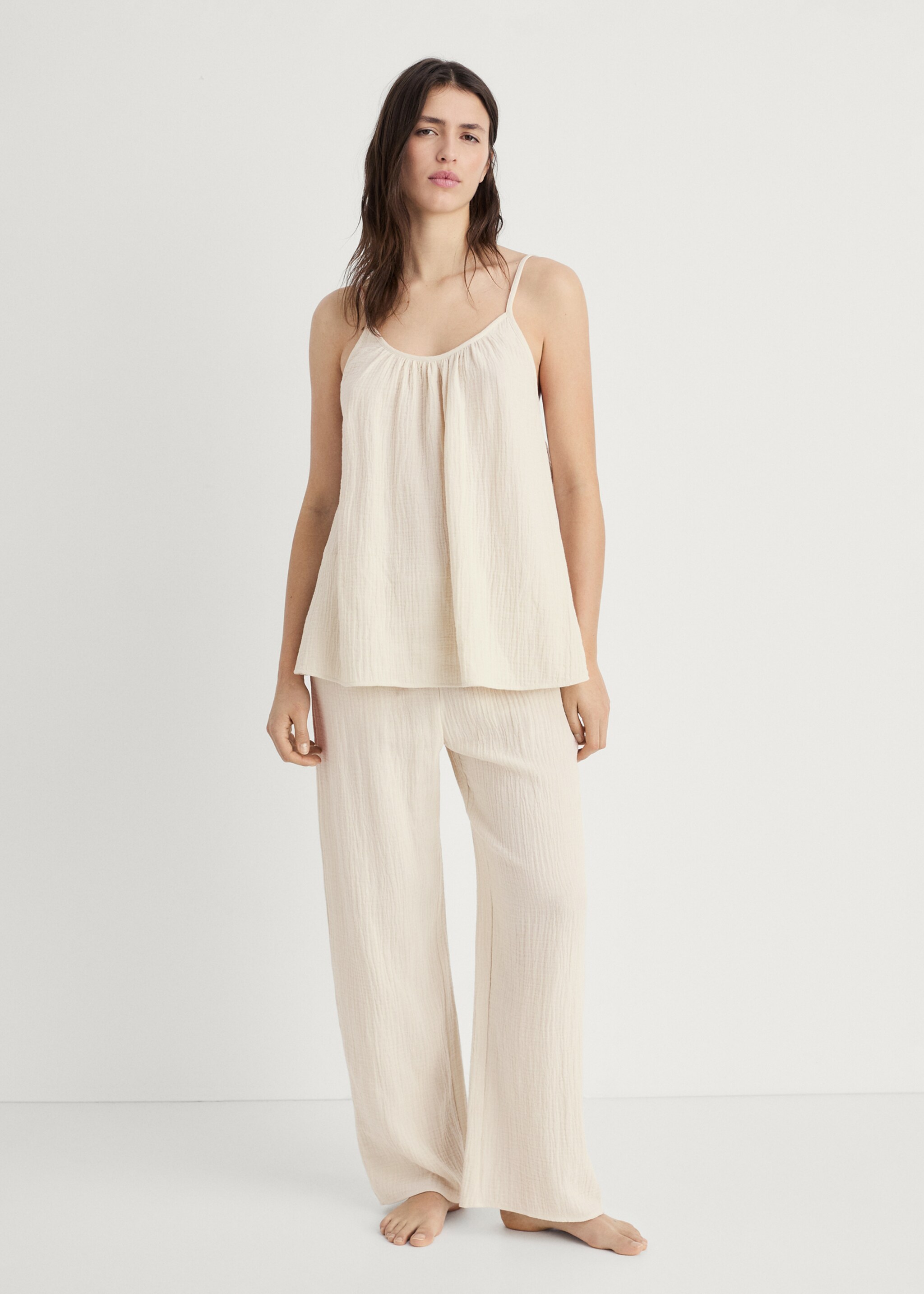Plain cotton spaghetti-strap pyjama top - General plane, Beige. Ref: 87082891-00.