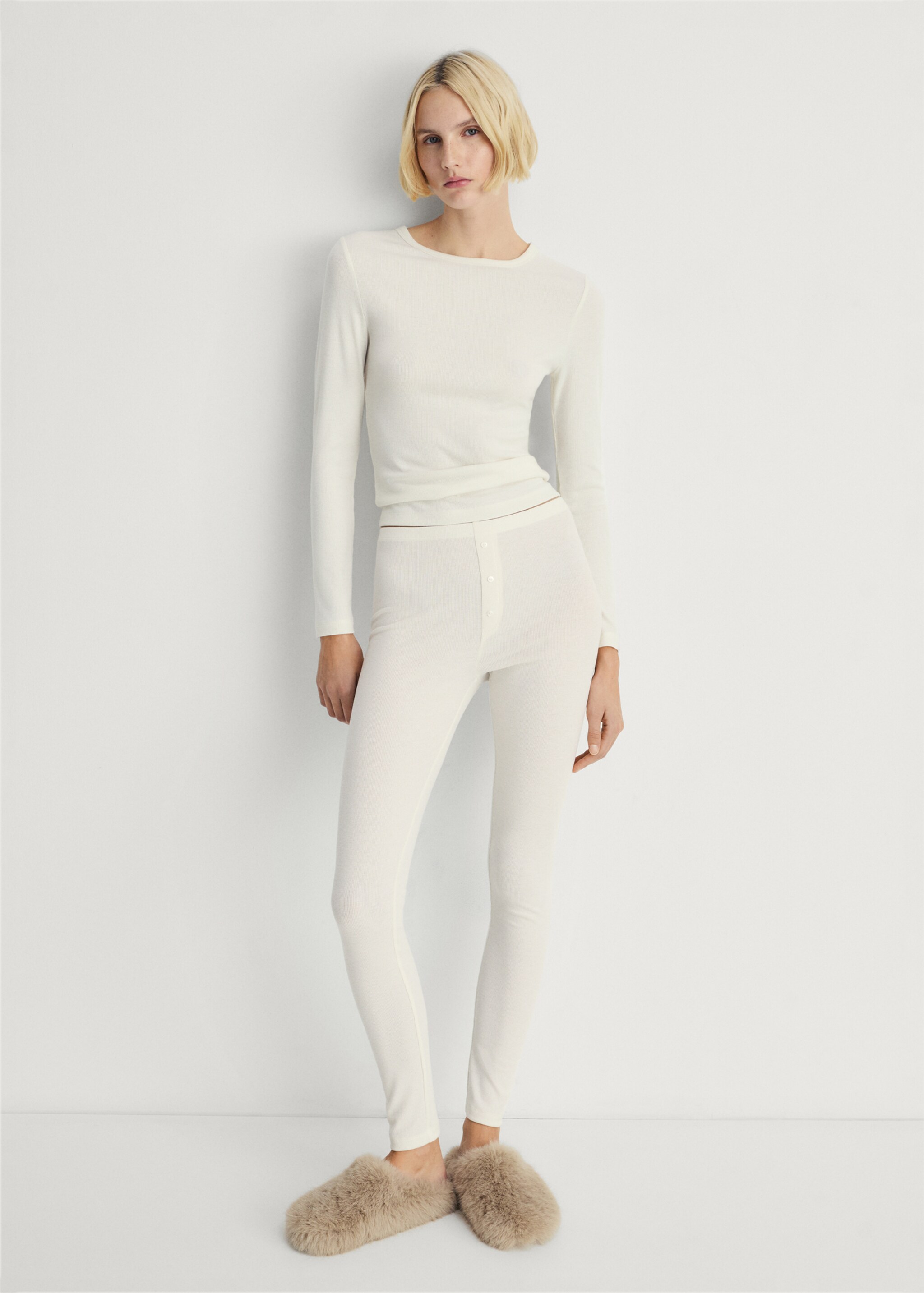 Ripp-Design lange Hose - Allgemeine Ansicht, Vanille. Ref: 87082893-00.