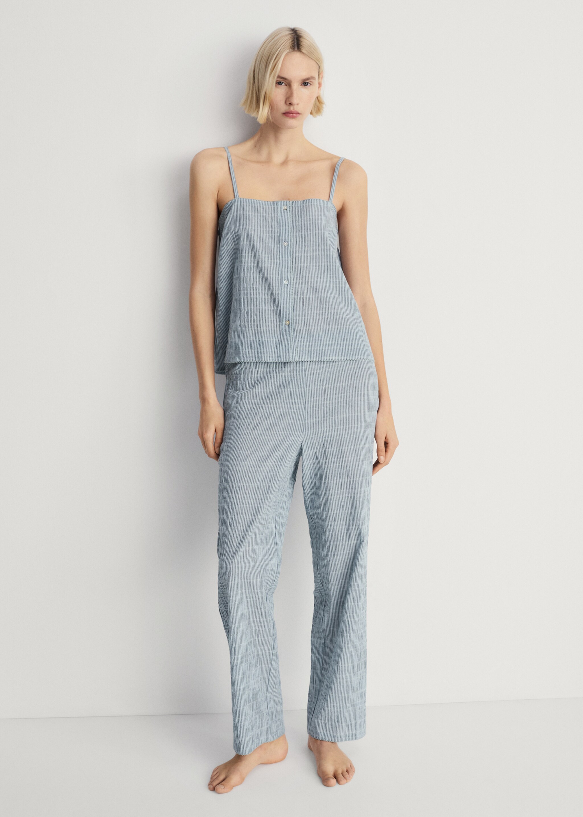 Cotton striped woven seersucker trousers - General plane, Mint Green. Ref: 87082899-00.