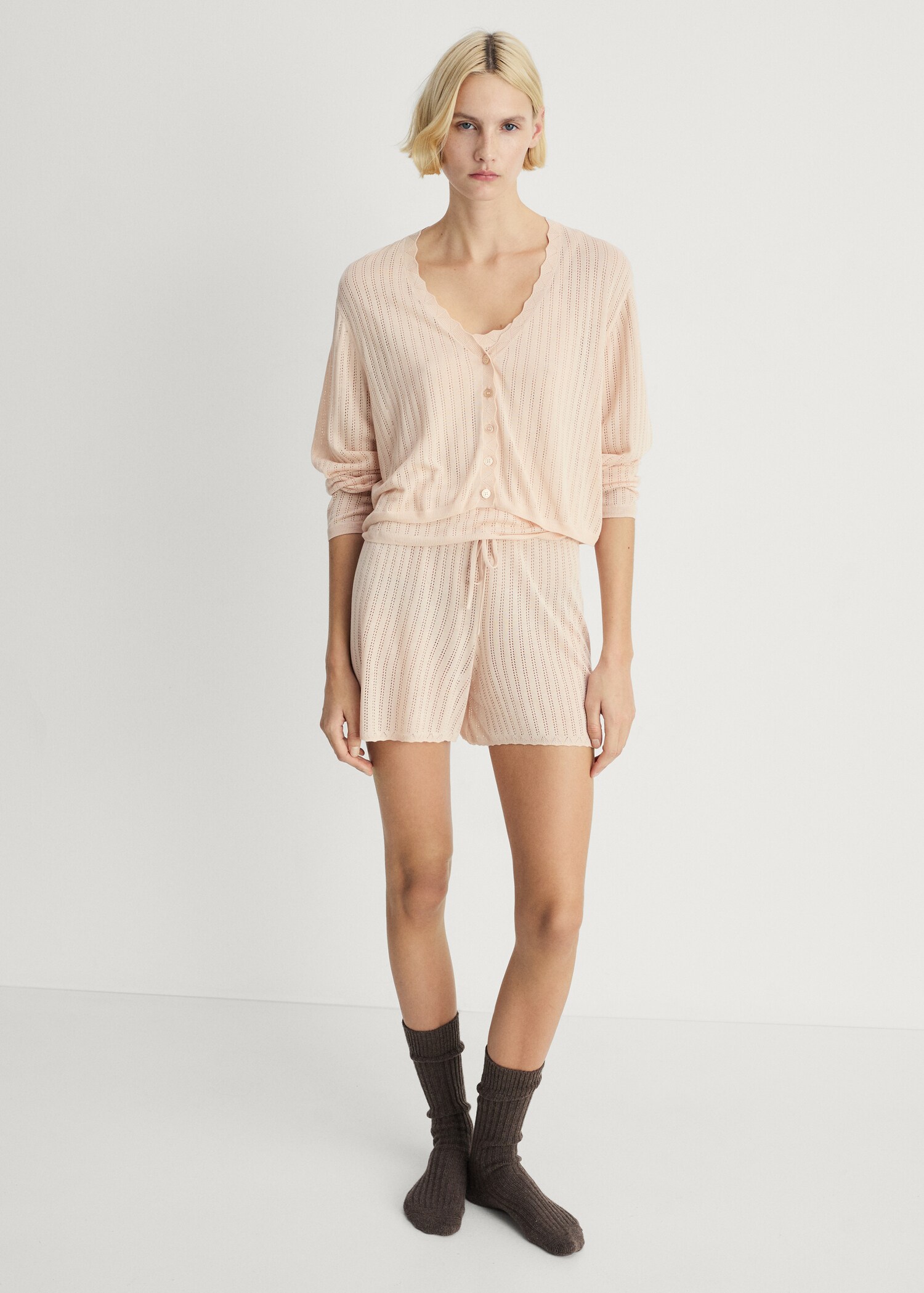 Pyjama-Cardigan mit Lochmusterdetail - Allgemeine Ansicht