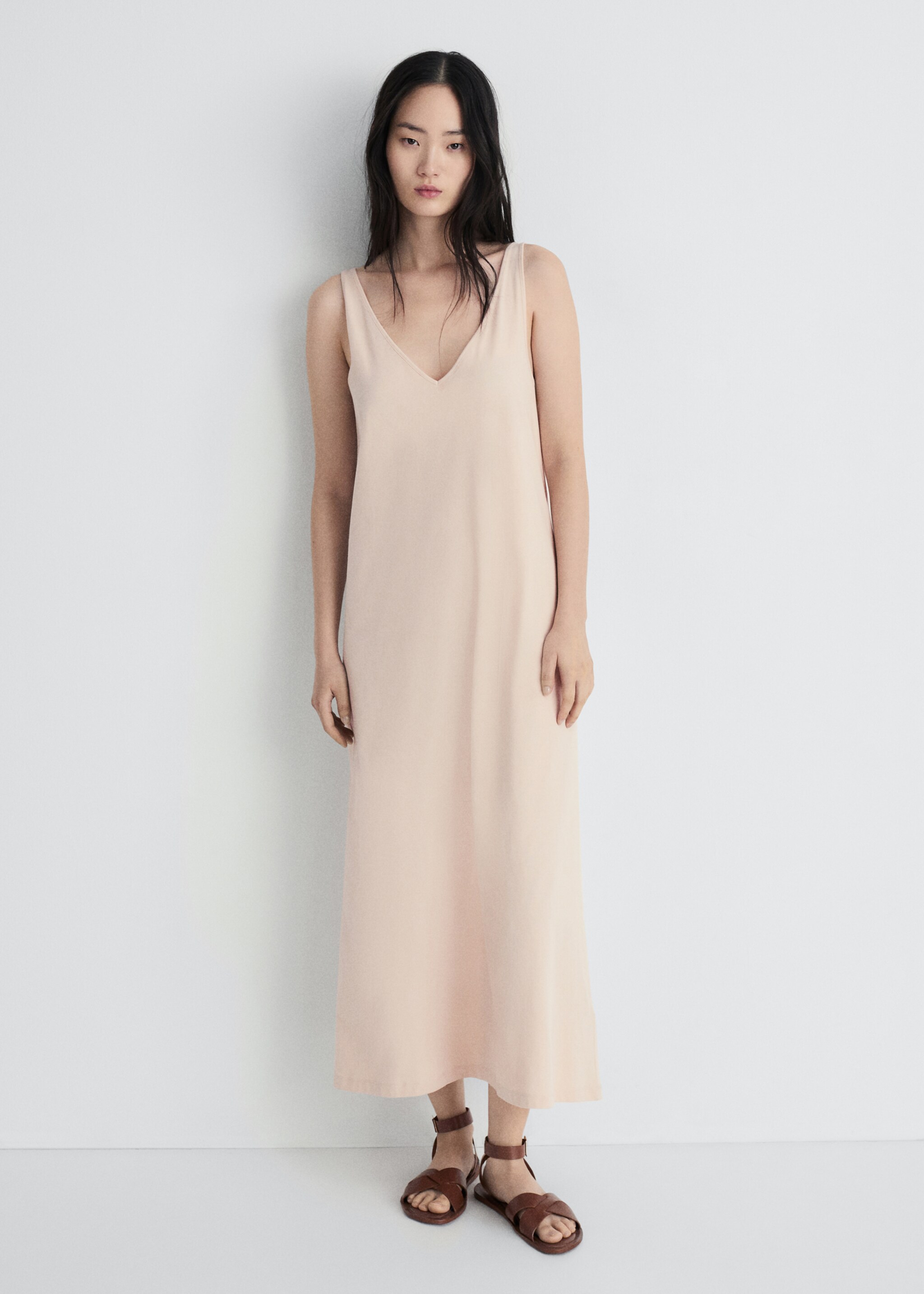 Cotton dress with soft finish - General plane, Salmon. Ref: 87082971-00.