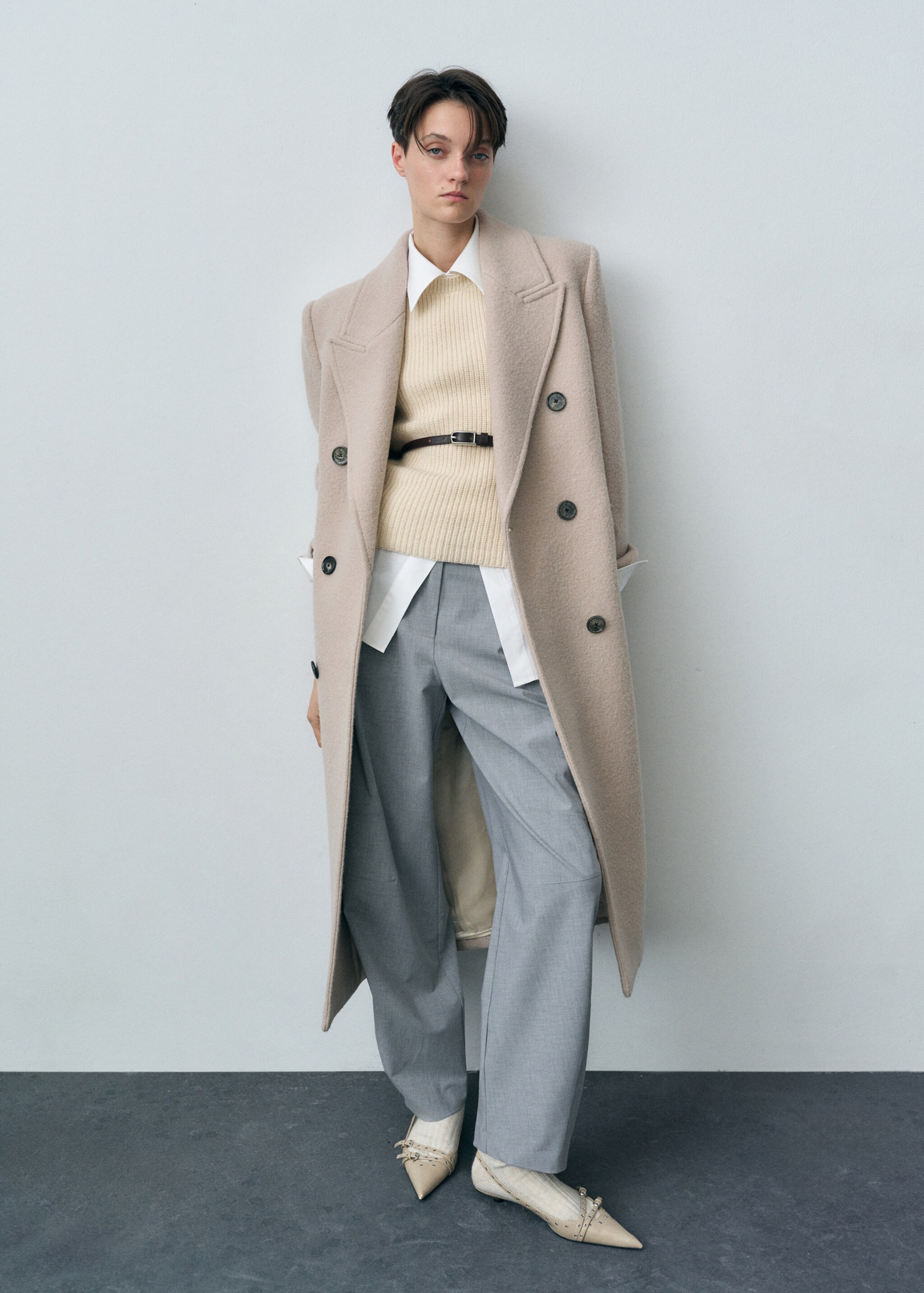 Top laine mélangée maille côtelée - Plan général, Écru. Ref: 87083271-00.