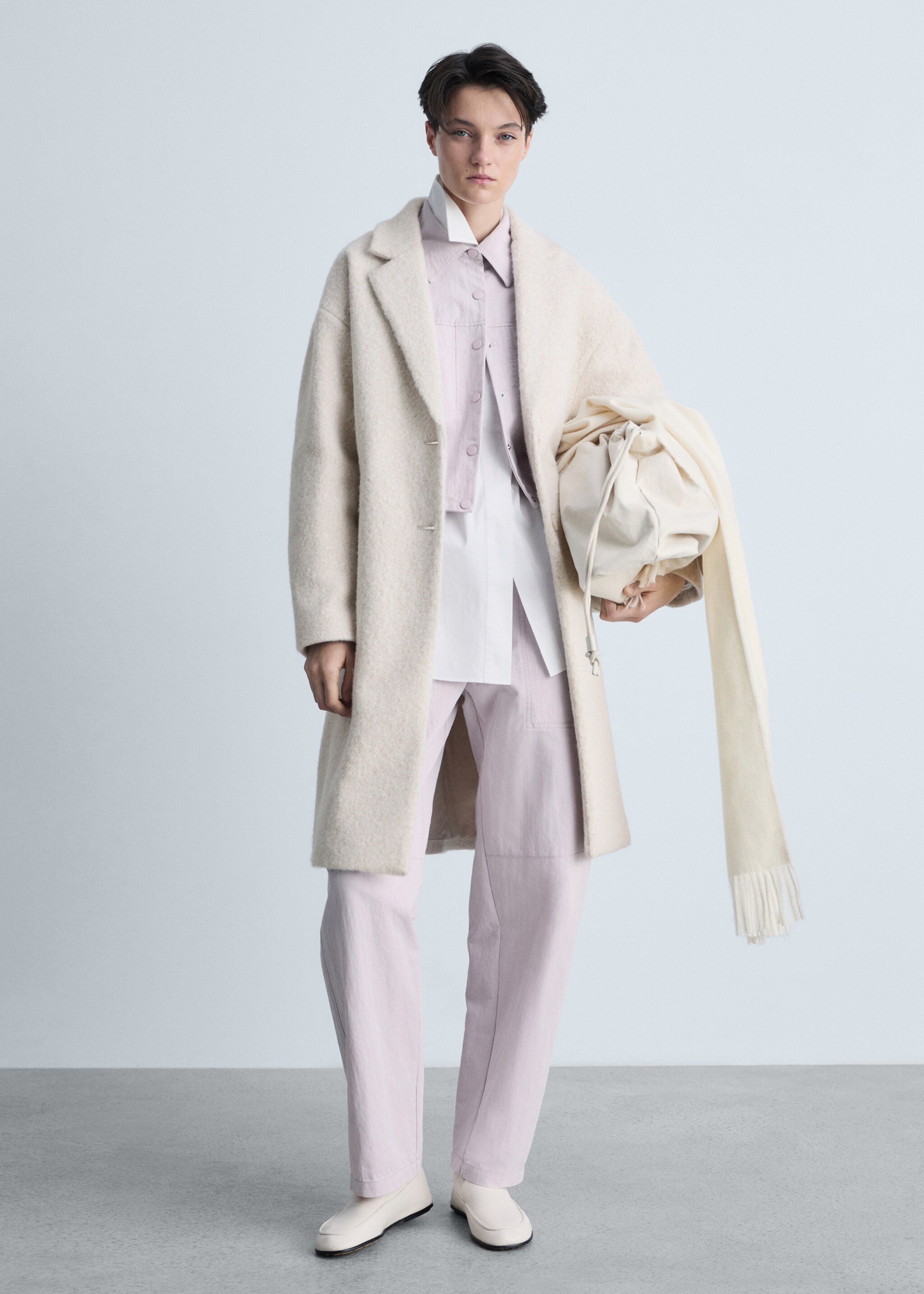 Langer Oversized-Bouclé-Mantel - Allgemeine Ansicht, Beige. Ref: 87083285-00.